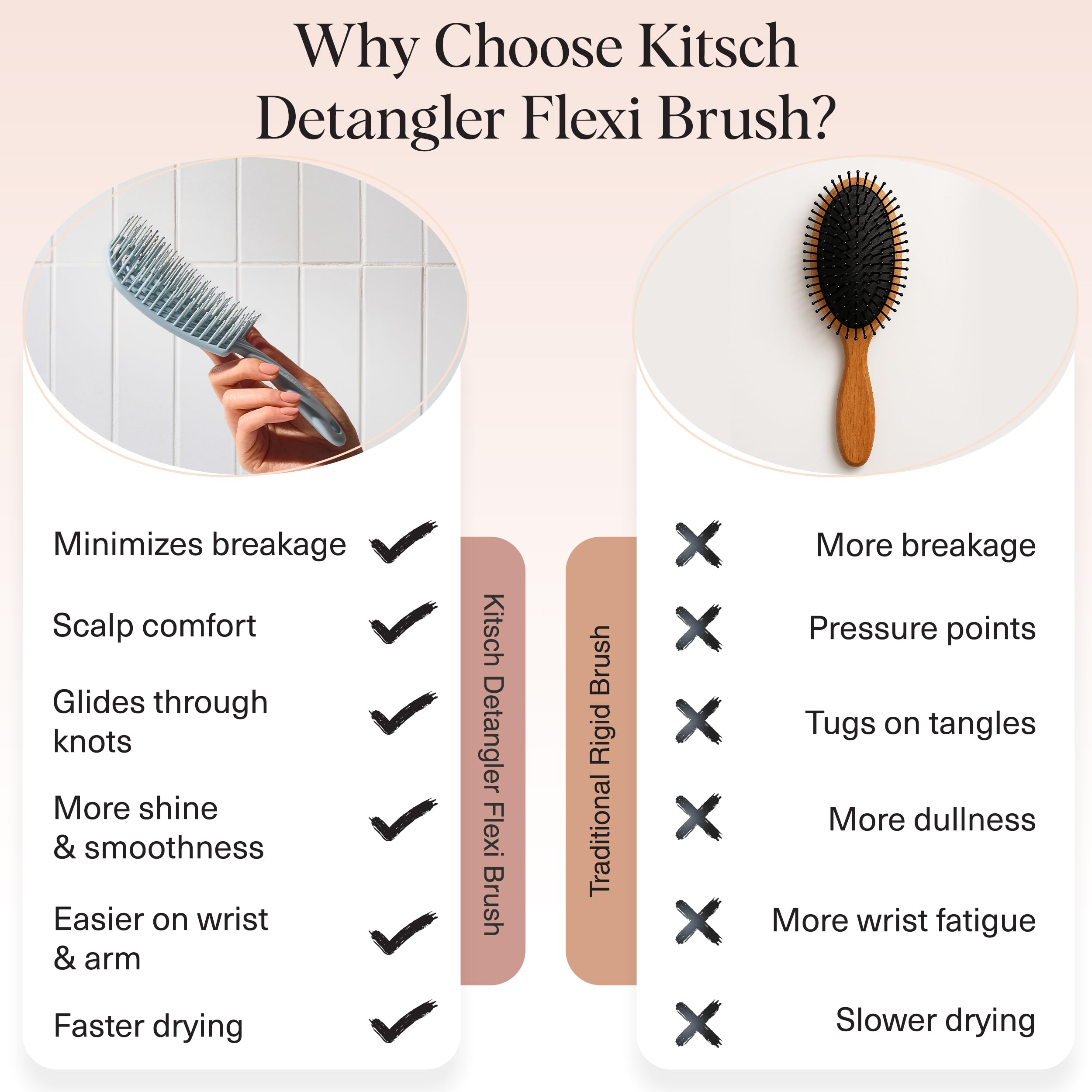 Kitsch Detangler Brush – Flexible Curly Hair Brush for Women, Men & Kids | Detangling Hairbrush with Bendable Frame and Ultra-Smooth Bristles for Wet or Dry Strands - Haze Blue