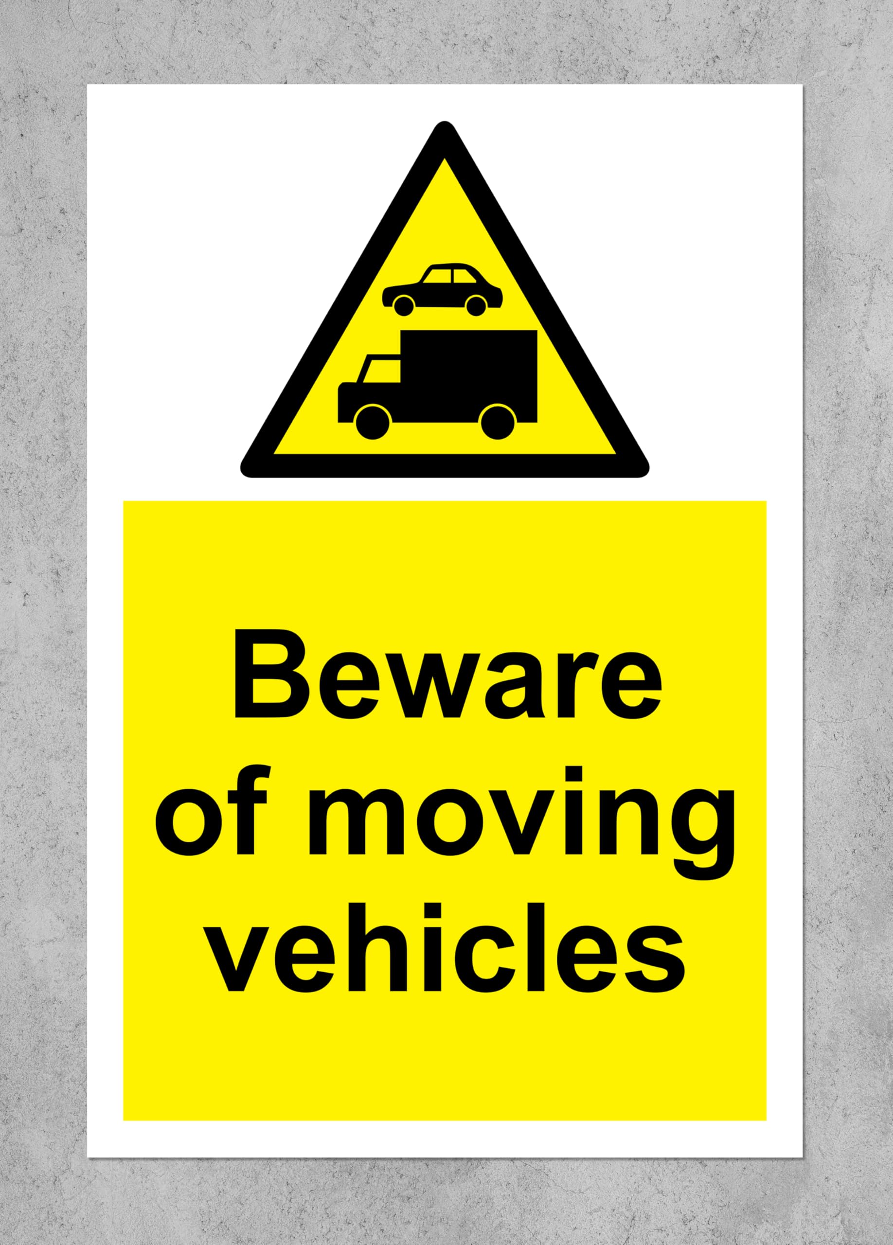 Warning Beware of moving vehicles safety sign - 3mm Aluminium sign 400mm x 300mm