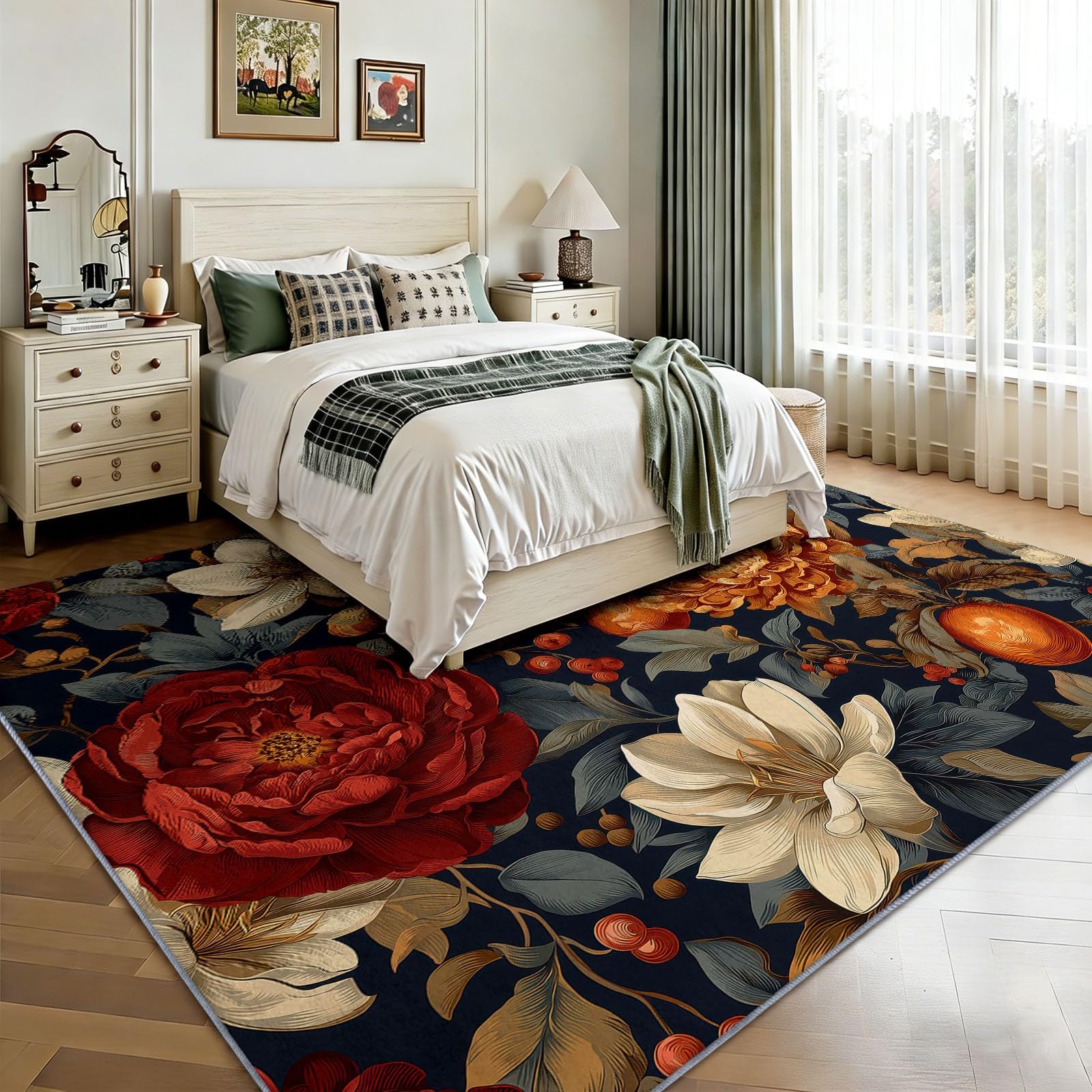 Tapis Moderne Imprimé 180 x 240 cm Vintage Floral Pivoine pour Salon