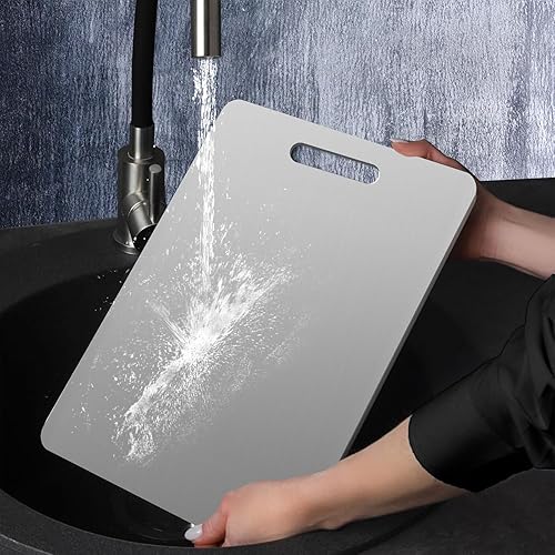 Miniatura 3 de WVD Tabla de cortar de titanio, tablas de cortar de acero inoxidable para cocina, tabla de cortar 304 de grado alimenticio de doble cara para carne,