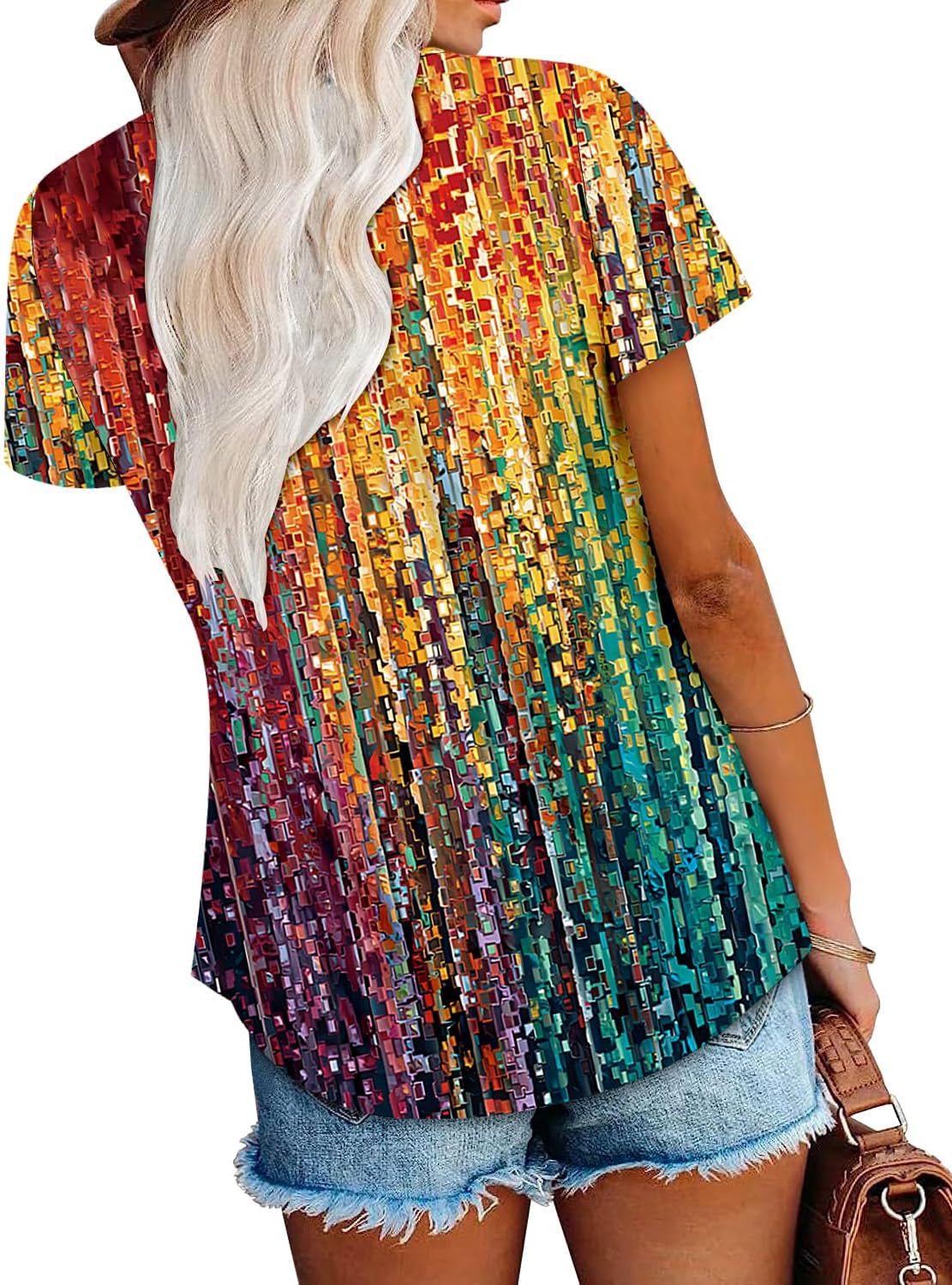 onlypuff Womens Flowy Tunic Tops Short Sleeve Shirts Round Neck Ladies Blouses Summer Fashon Trendy Top - Image 4