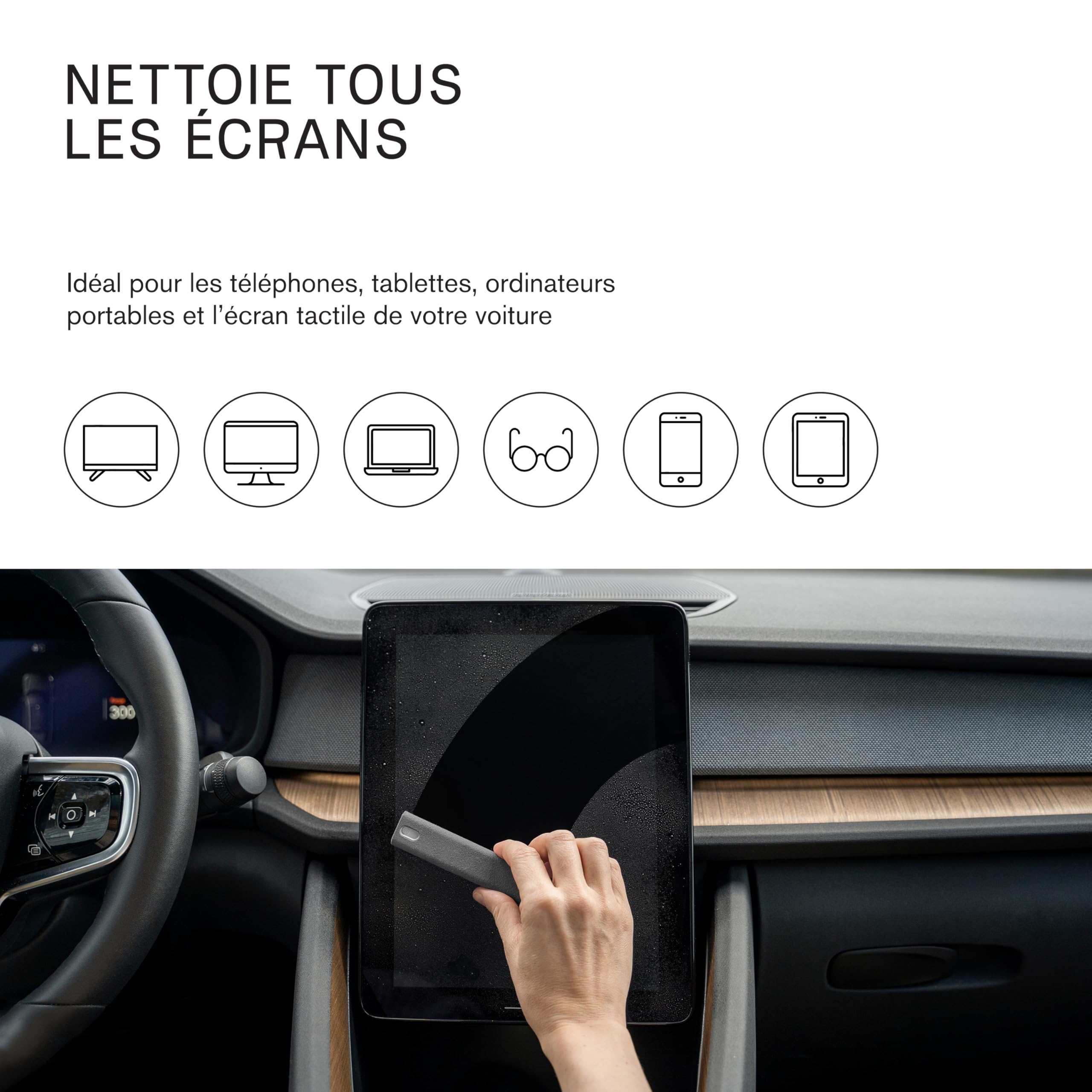 am Kit Nettoyage Écran Voiture et Écrans Tactiles – Spray 200 ml, Chiffon Microfibre et Nettoyant Lunettes pour TV, Ordinateur, Smartphone et Tablette, 2 Pièces, Noir, Gris
