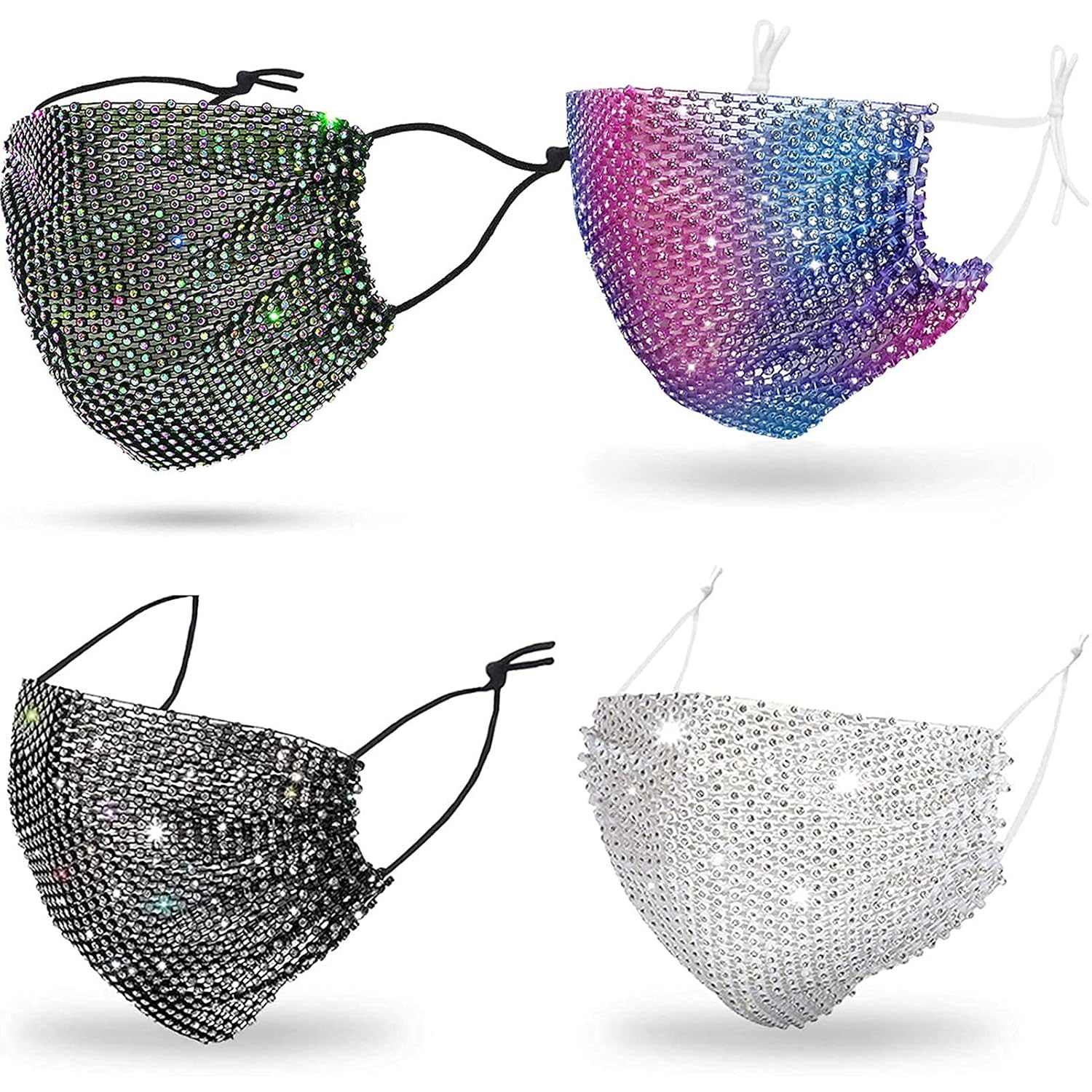 Sparkly Rhinestone Mesh Face Mask for Women Fashion Crystal Bling Reusable Masquerade Mask for Festive Party Nightclub