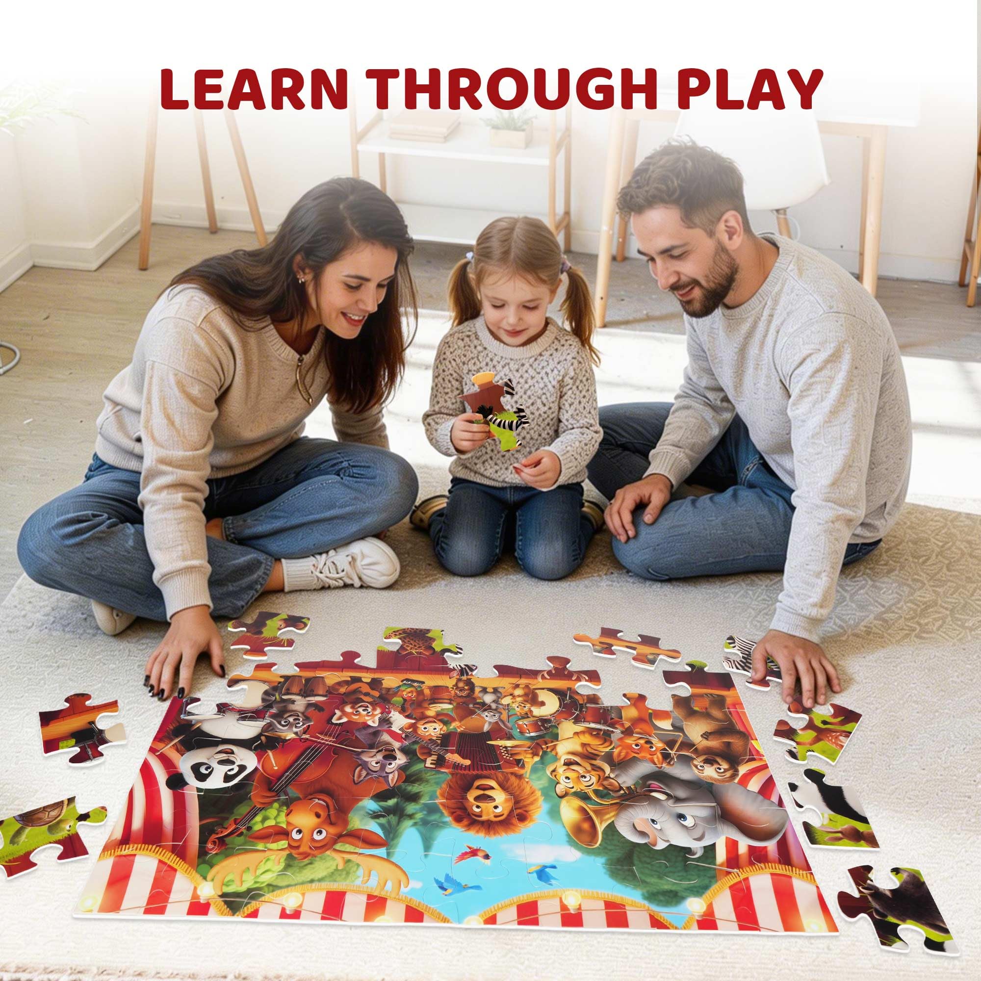 BenBen Bodenpuzzle für Kinder, 48 Teile, 2 x 3 Fuß, Waldtierpuzzle für Kinder von 4 bis 6 Jahren, großes Puzzle für Kleinkinder, Geschenk für Jungen und Mädchen