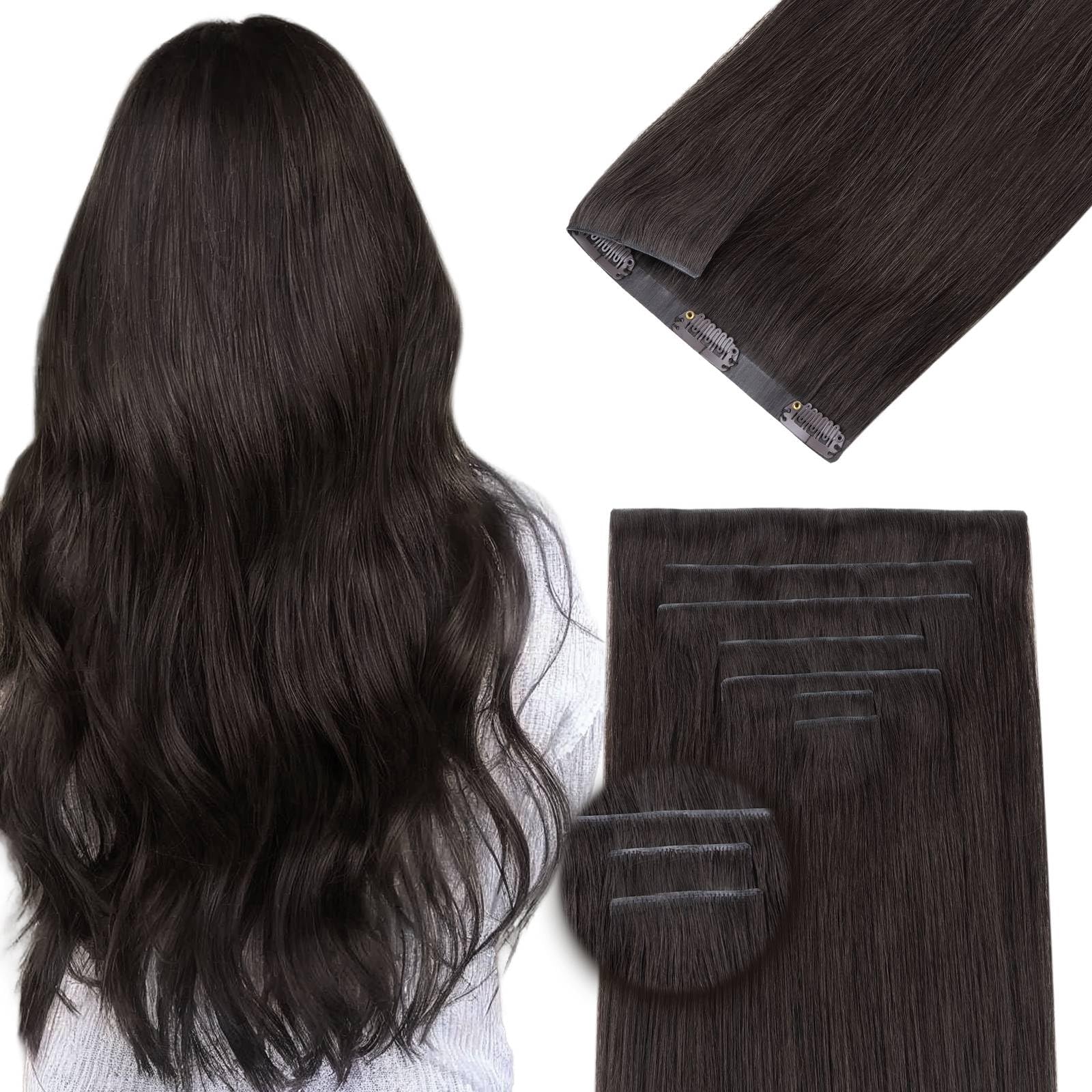 DOORES Clip in Hair Extensions Real Human Hair 14 inch 110g 7pcs Invisible Human Hair Extensions Clip ins, Injected Seamless PU Clipins Virgin
