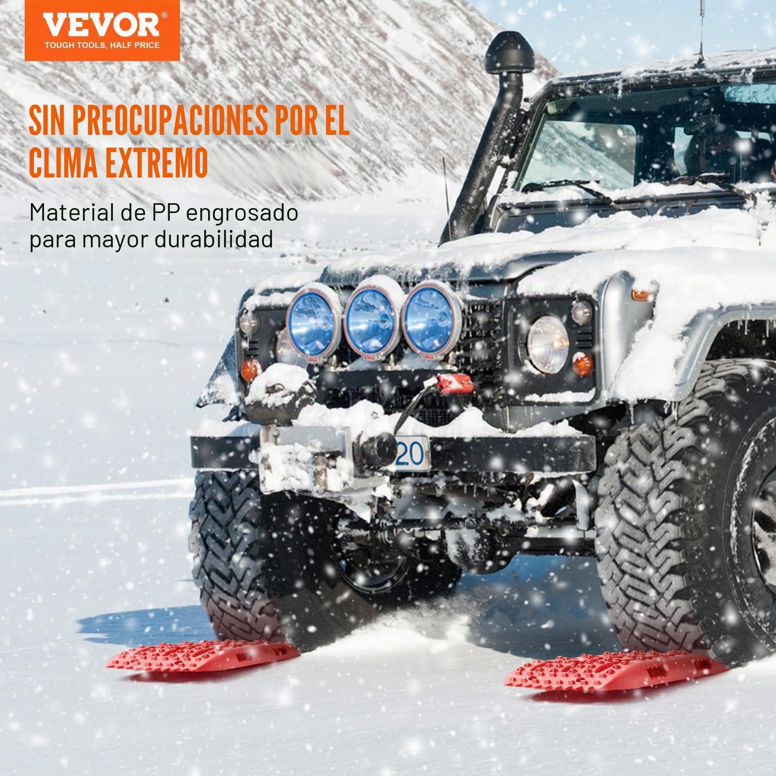 VEVOR Placa de Aterrizaje de PP 10 T Estera de Tracción para Todoterreno/Coche/Pick-up/SUV/RV Tabla de Recuperación de Arena y Lodo de Nieve Bolsa de Almacenamiento, Corta, Roja, 2 Piezas