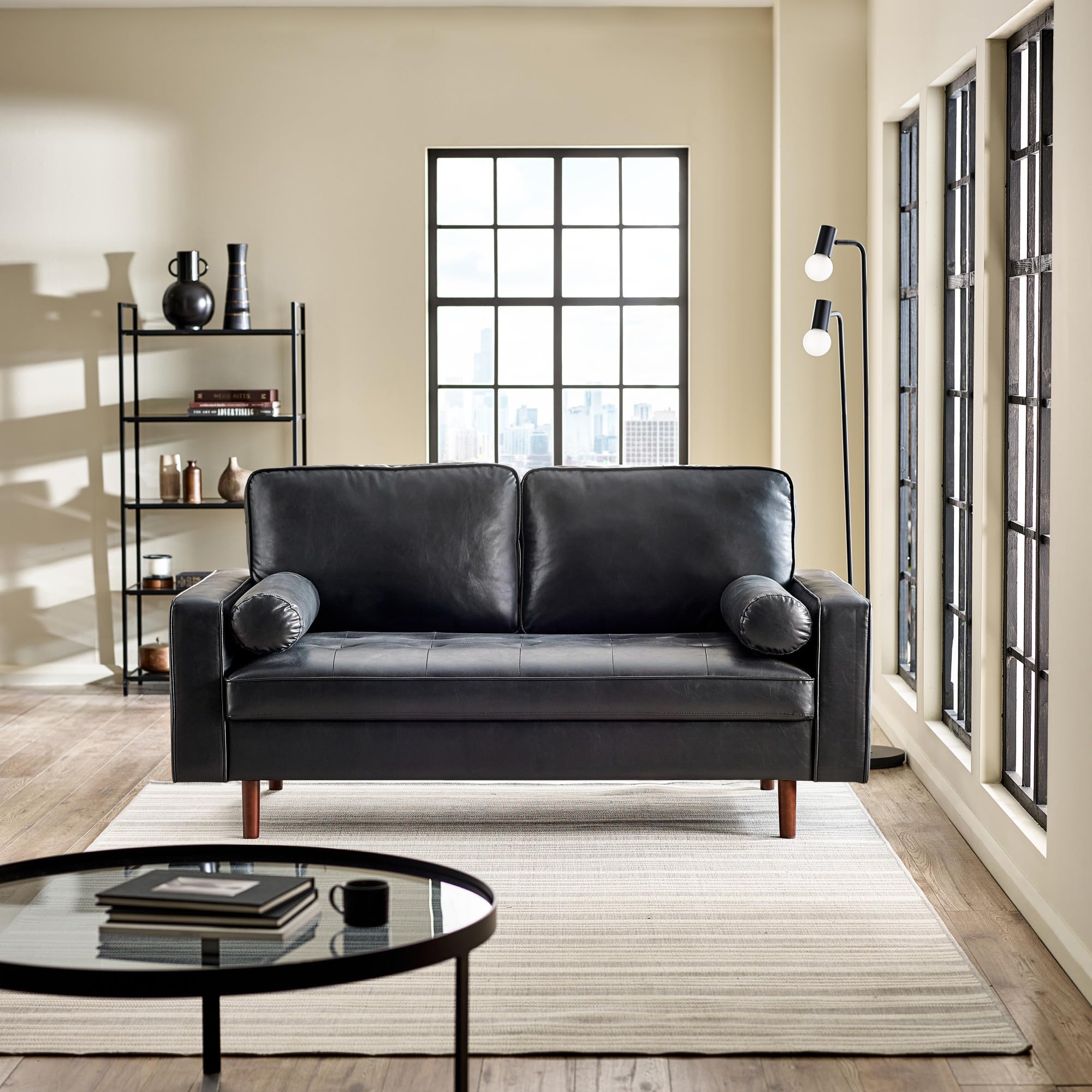 Julian Bowen Henley Black Faux Leather 3 Seater Sofa