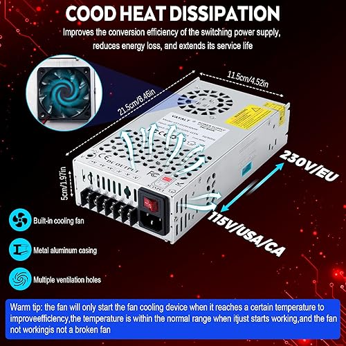 Miniatura 5 de VAYALT 24V 25A 600W Fuente de alimentación conmutada CC, transformador conmutado universal regulado AC 110V220V a CC 24V, fuente de alimentación