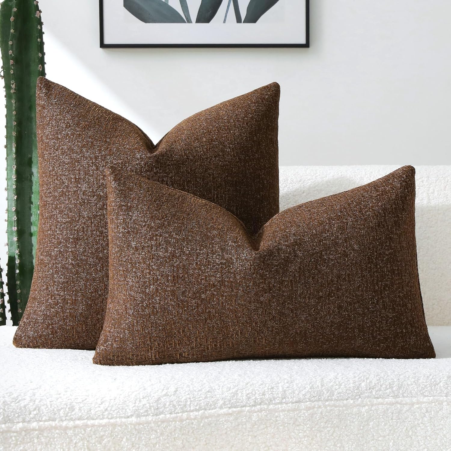 FUTEI Coffee Chenille Decorative Throw Pillow Covers 26x26 Inch Set of 2,Soft Chenille Jacquard Textured Euro Pillow Shams,Modern Home Decor for Couch Living Room