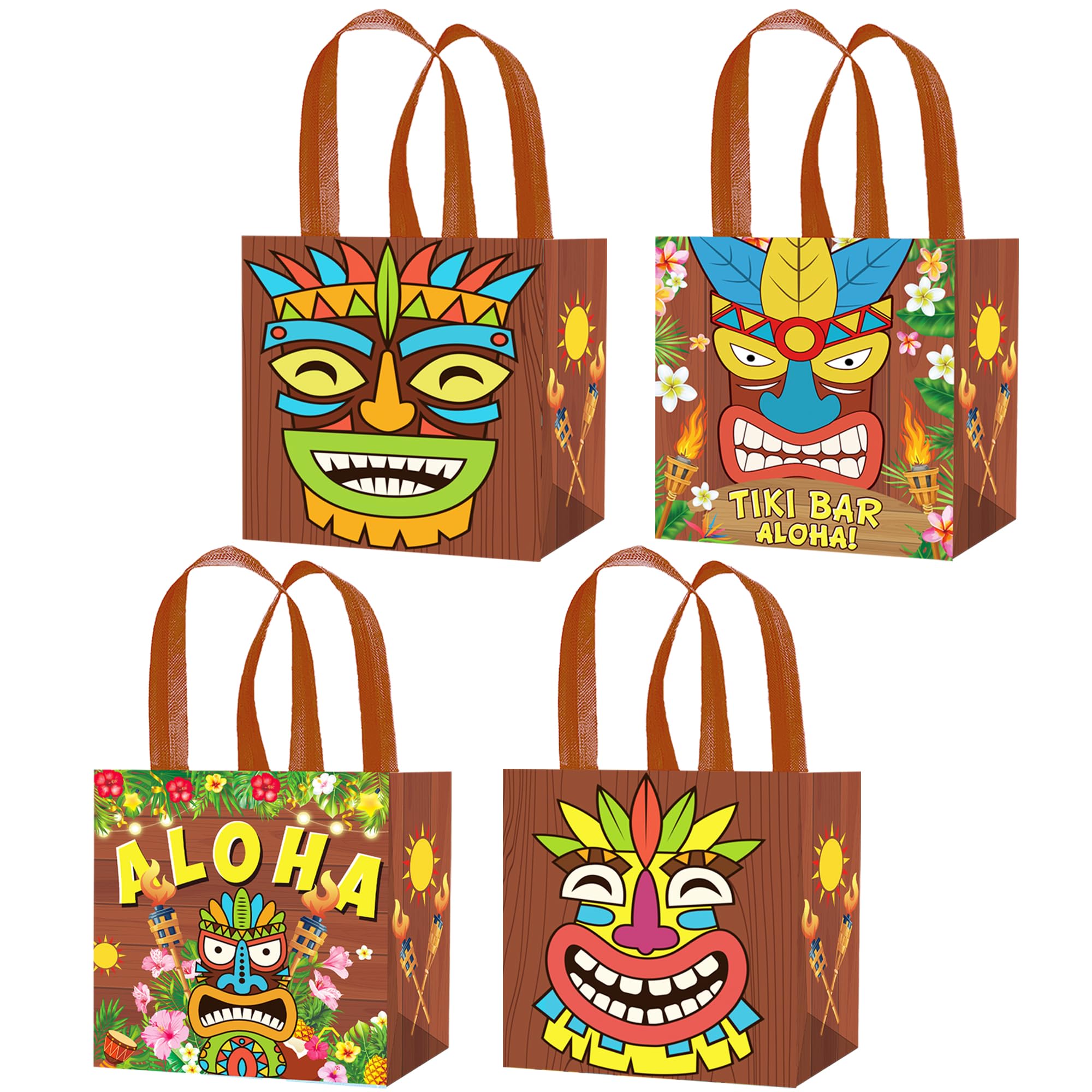 umoni Hawaii Aloha Treat Bags 12PCS Summer Tiki Gift Bags Tropical Luau Birthday Party Supplies Non-woven Tiki Goodie Bag for Hawaiian Theme Party