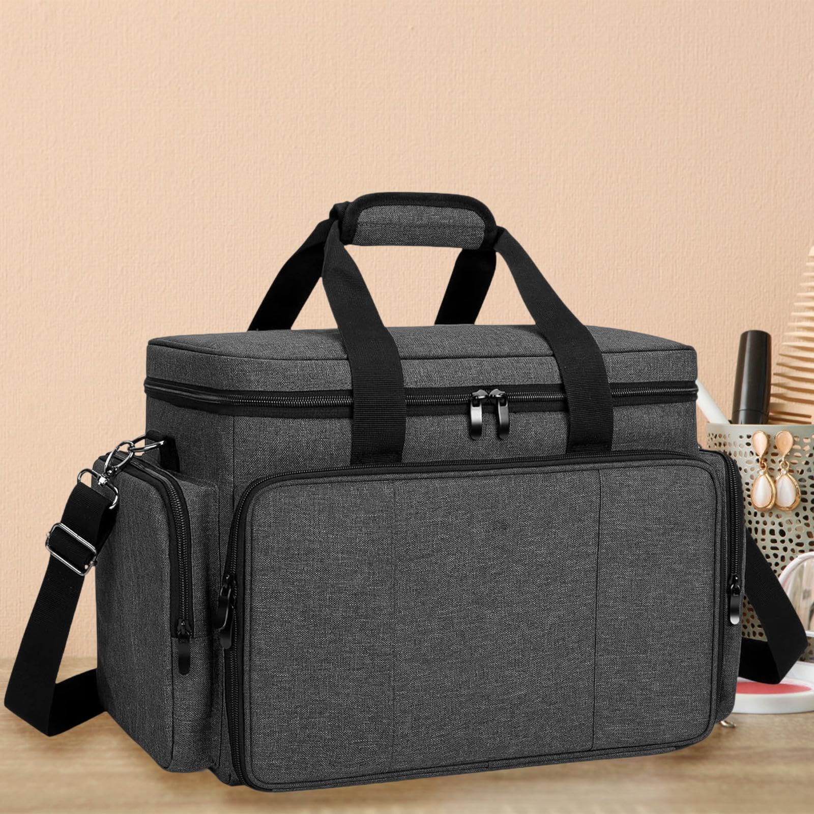 Tragbare Reise-Make-up-Tasche mit abnehmbaren Trennwänden, großes Fassungsvermögen, Kosmetik-Organizer für Pinsel und Maniküre-Werkzeuge