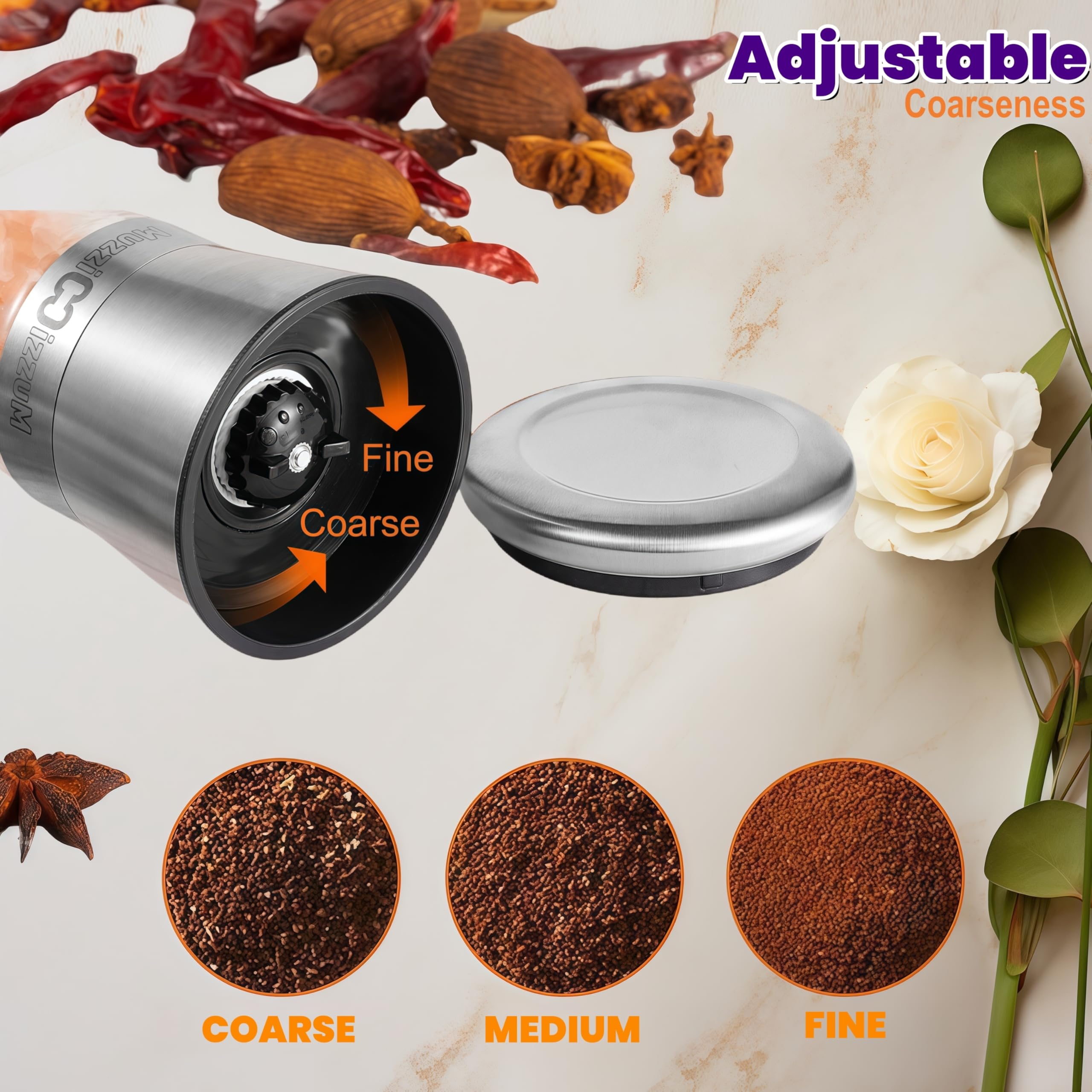 Premium Stainless Steel Salt & Pepper Grinders - 2 Pack -4