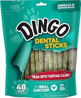 Dingo Dental Sticks 48 Count - Real Chicken Dog Chews for Teeth Cleaning, Tartar Control & Fresh Breath