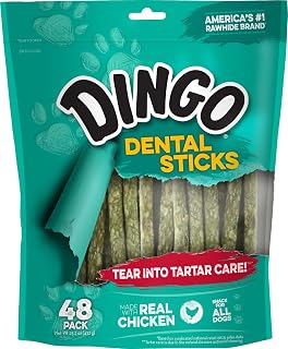 Dingo Dental Sticks 48 Count - Real Chicken Dog Chews for Teeth Cleaning, Tartar Control & Fresh Breath
