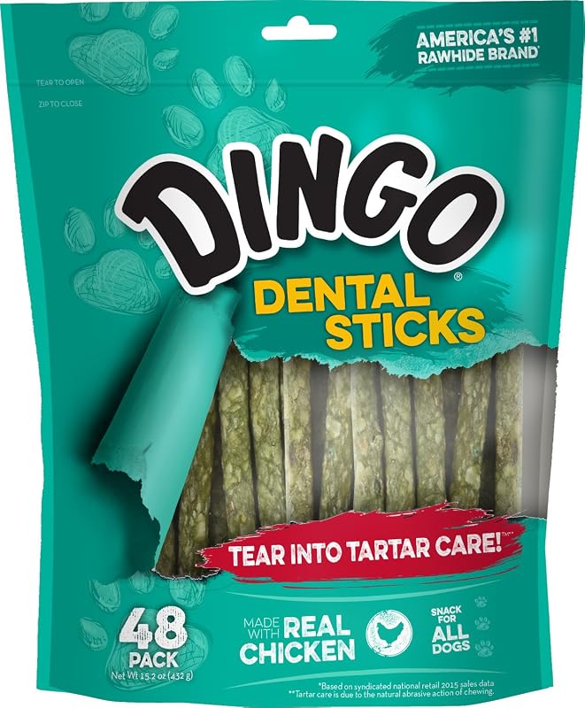 Dingo Dental Sticks golosinas para perros con pollo y perejil reales, 48 ​​unidades | Real Parsley refresca el aliento, masticar reduce el sarro y la placa, totalmente digerible, para perros adultos