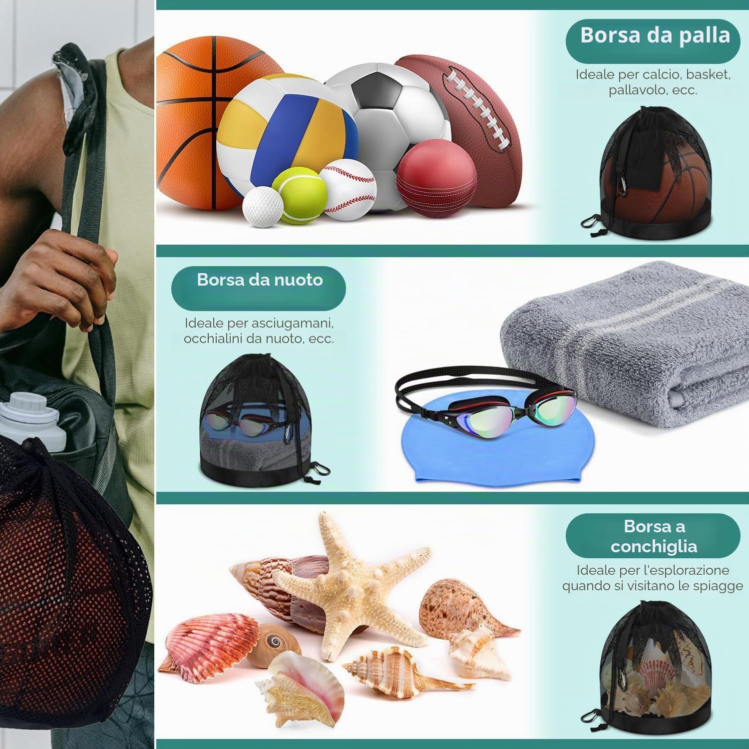 Wilson Borsa per Palloni, Borsa da Basket con Cavo, Zaino per Palla Portatile, Borsa da Basket Basketball Mains Borse, Ball Sack, Accessori per Palla Portatile da Tennis, nero