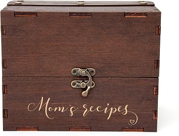 Wooden Recipe Box Personalized - Mothers Day Gift - Engraved Recipe Card Box - Moms Birthday Gift - Custom Recipe Box with Cards 4x6 - Recipe Box Dividers - Rustic Kitchen - Wedding Bridal Shower Gift