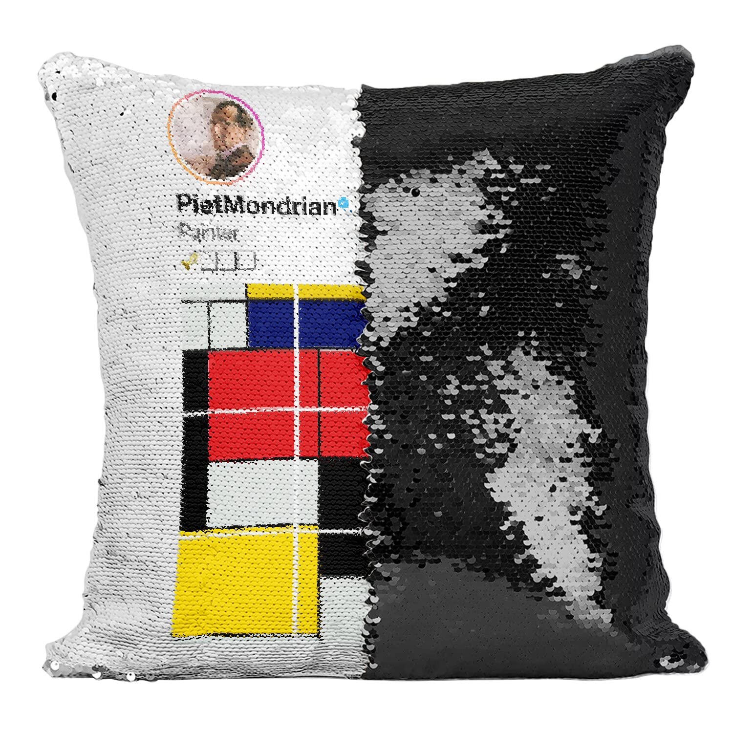 Coussin Sequin Noir Peintre Piet Mondrian Housse Paillettes