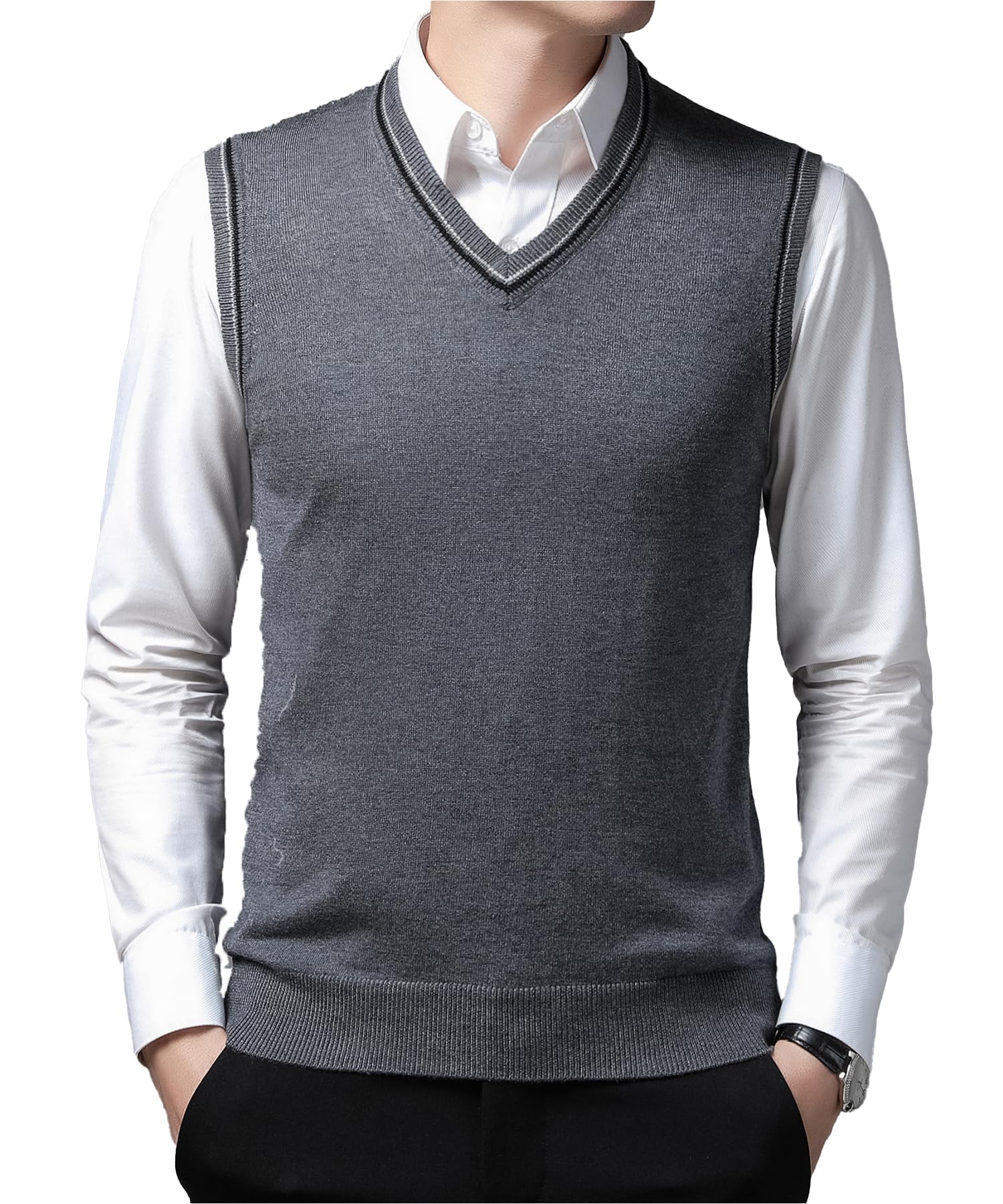Gilet da Uomo Inverno V-Collo Senza Maniche Classico attività Commerciale Maglieria Panciotto Maglione Canotte Smanicato Pullunder per Autunno Inverno
