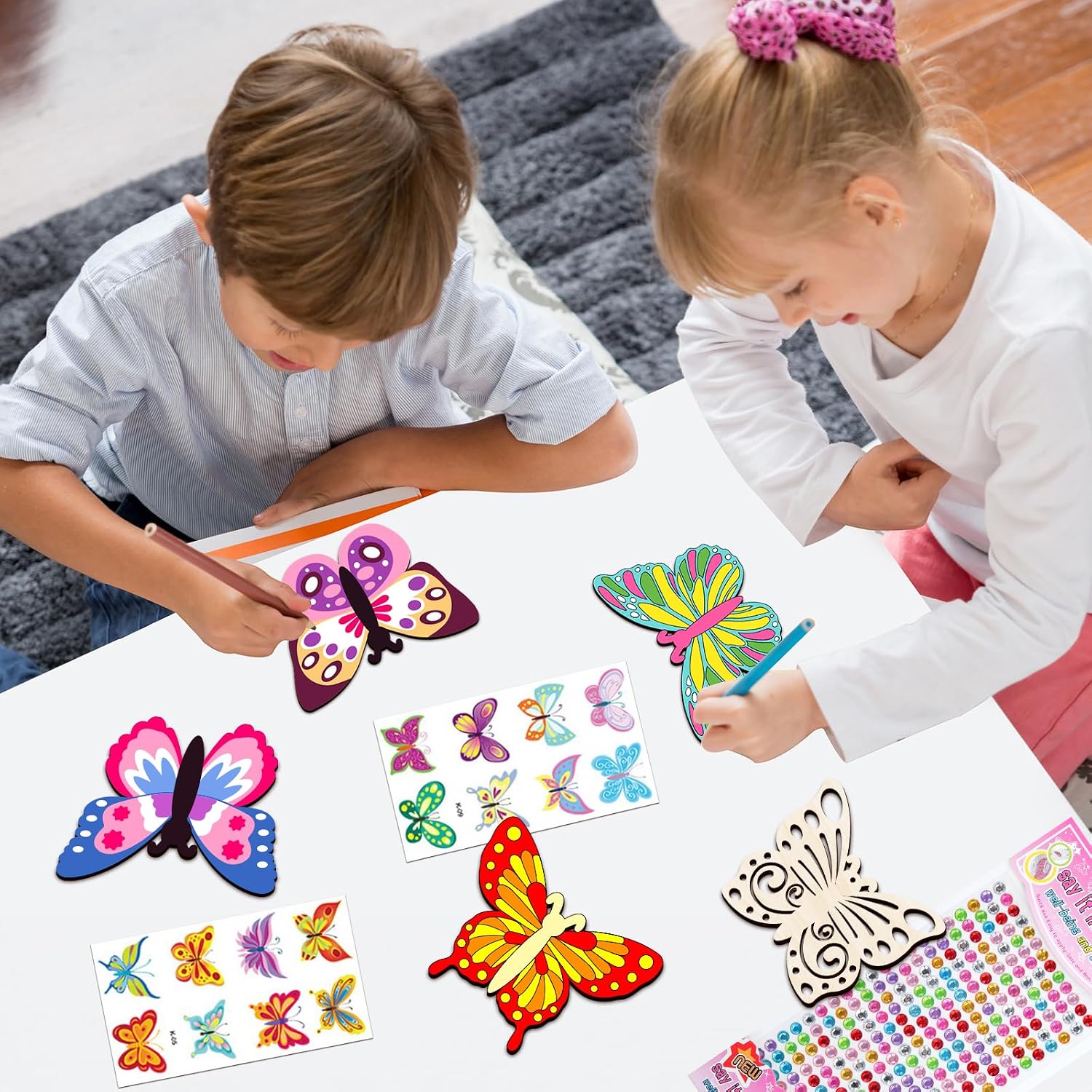 10 Pack Butterfly Wind Chime Kit for Kids Make Your Own Butterfly Wind Chime Wooden Crafts DIY Make a Wind Chime Kit DIY Coloring Butterfly Ornaments for Girls Boys