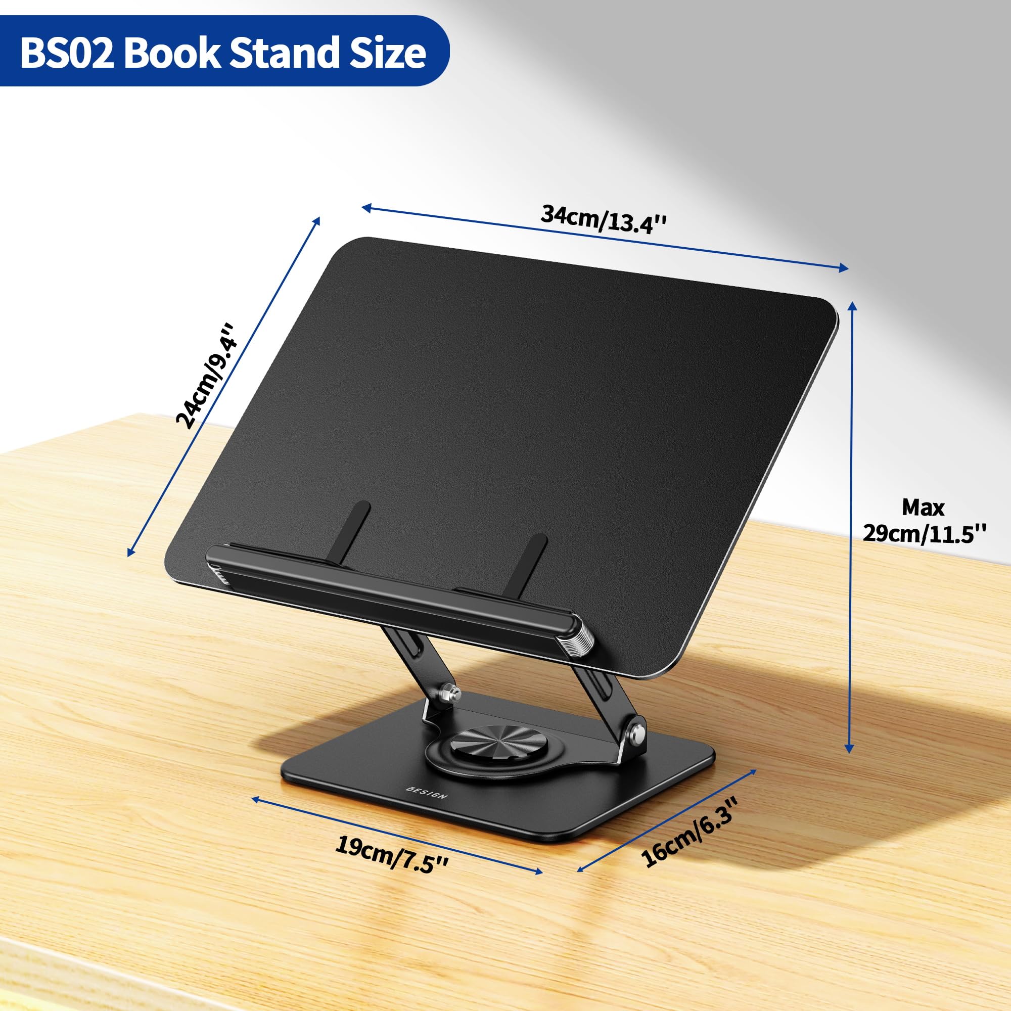 BESIGN BS02 Book Stand for Reading Adjustable Book Holder Ergonomic Laptop Stand with Elastic Page Clips for Music — view 4