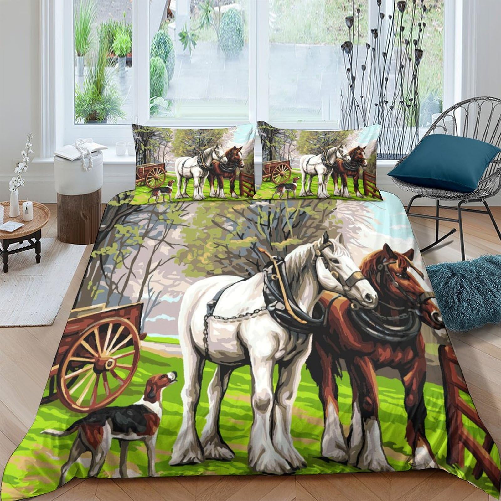 Ctjqhvkz Style-1 3D Printed Horse Carriage Fitted Sheet Microfiber Soft Animal Meadow Bed Cover For Bedroom Guest Room Mattress Decor Single（135X200cm）