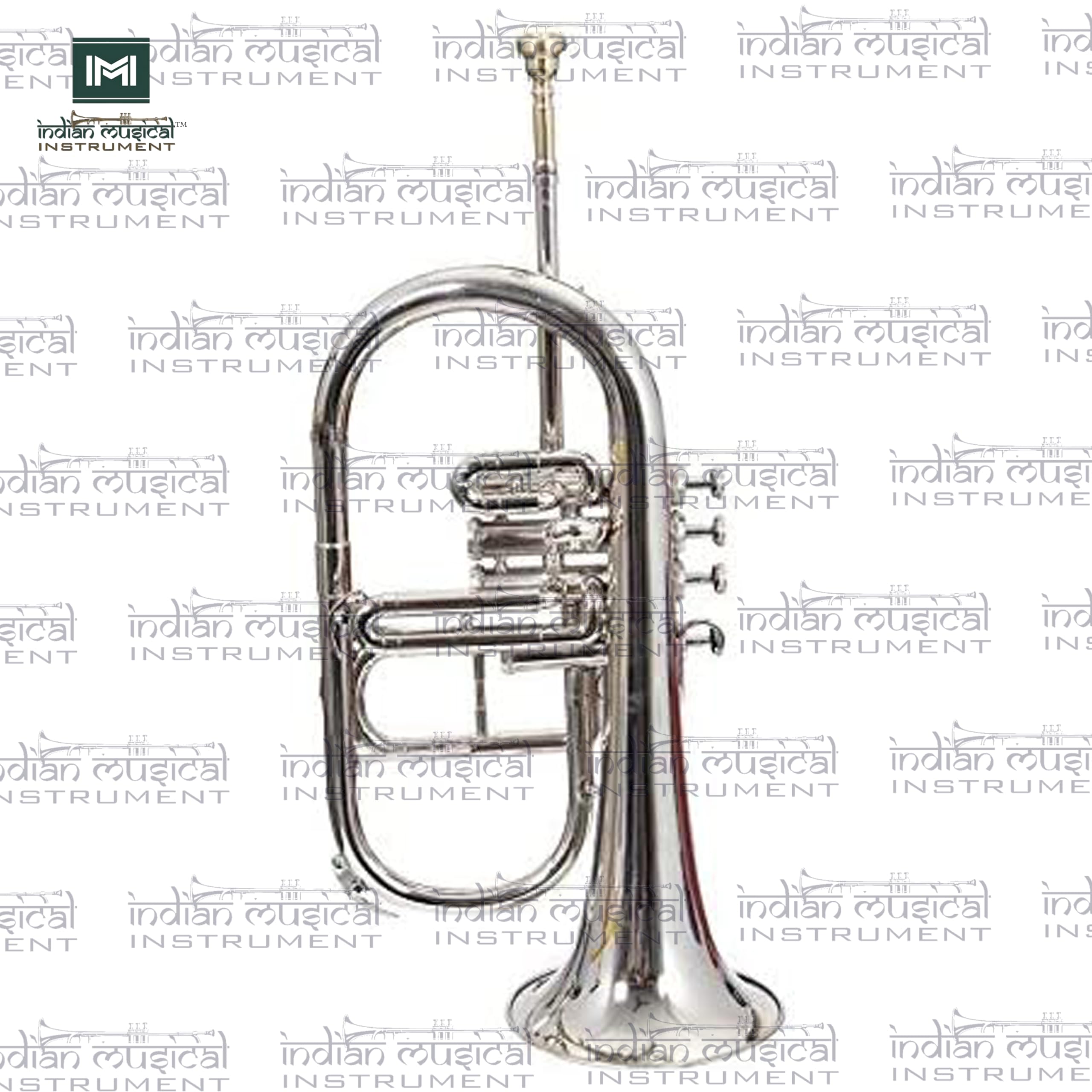 Bocina de flúgel de instrumento musical indio, 4 válvulas, paso Bb de latón de alta calidad con funda rígida y boquilla (plateado)