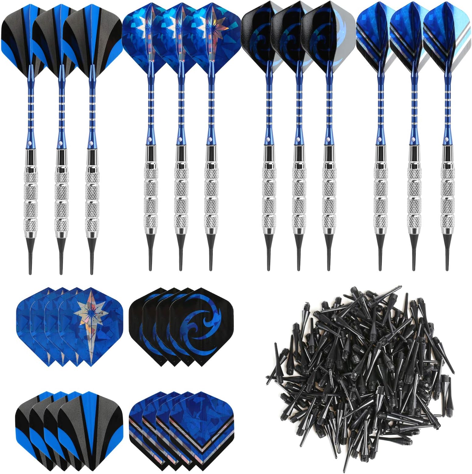GWHOLE 18g Soft Dart with 16 Dart Flights and 200 Dart Soft Tip Points for Electronic Dartboard, Set of 12