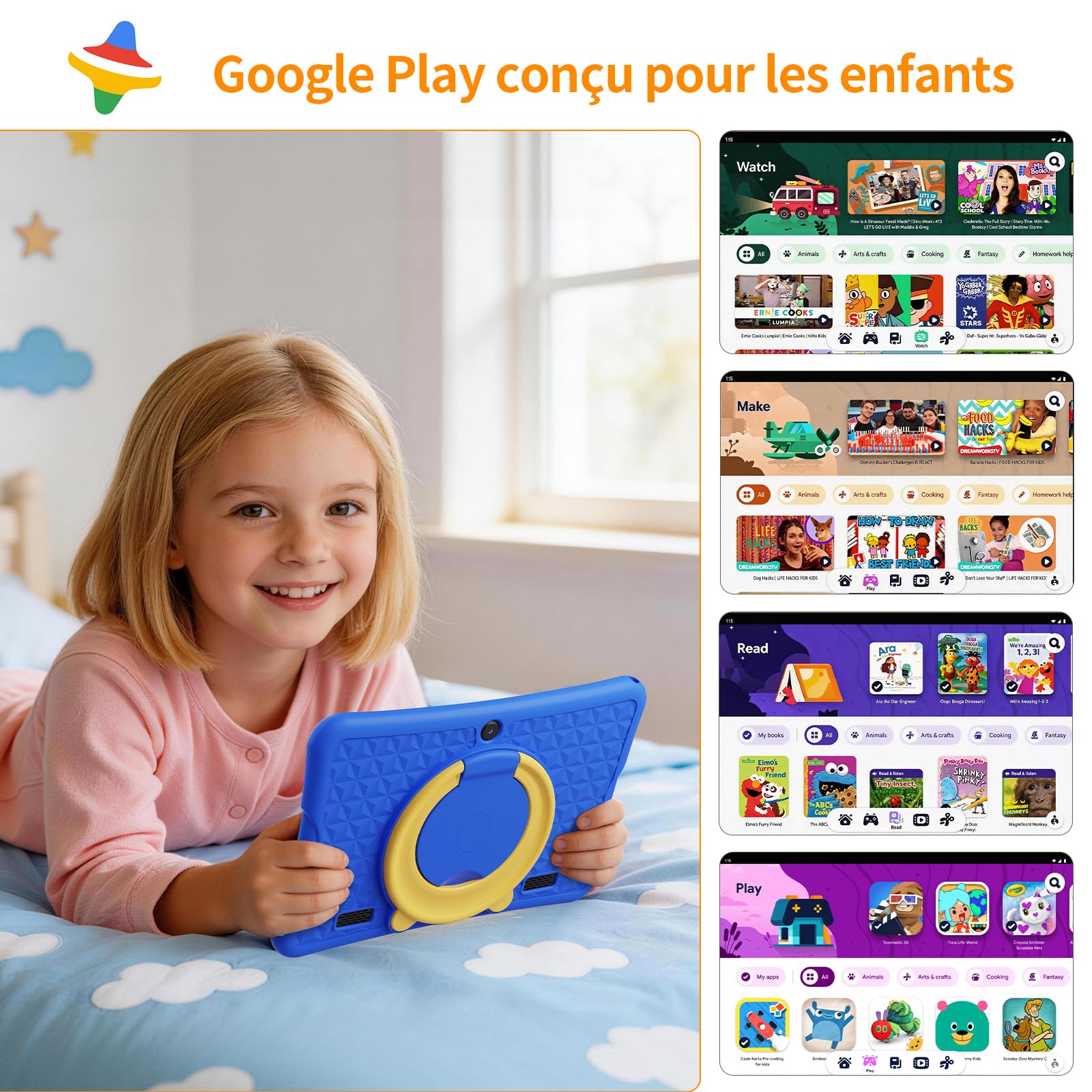 DigiLand Tablette Enfants 10,1 Pouces Android 15 6+32Go Écran IPS 1280×800 Double Caméra 2MP+5MP 6000mAh Contrôle Parental iWawa Bleu