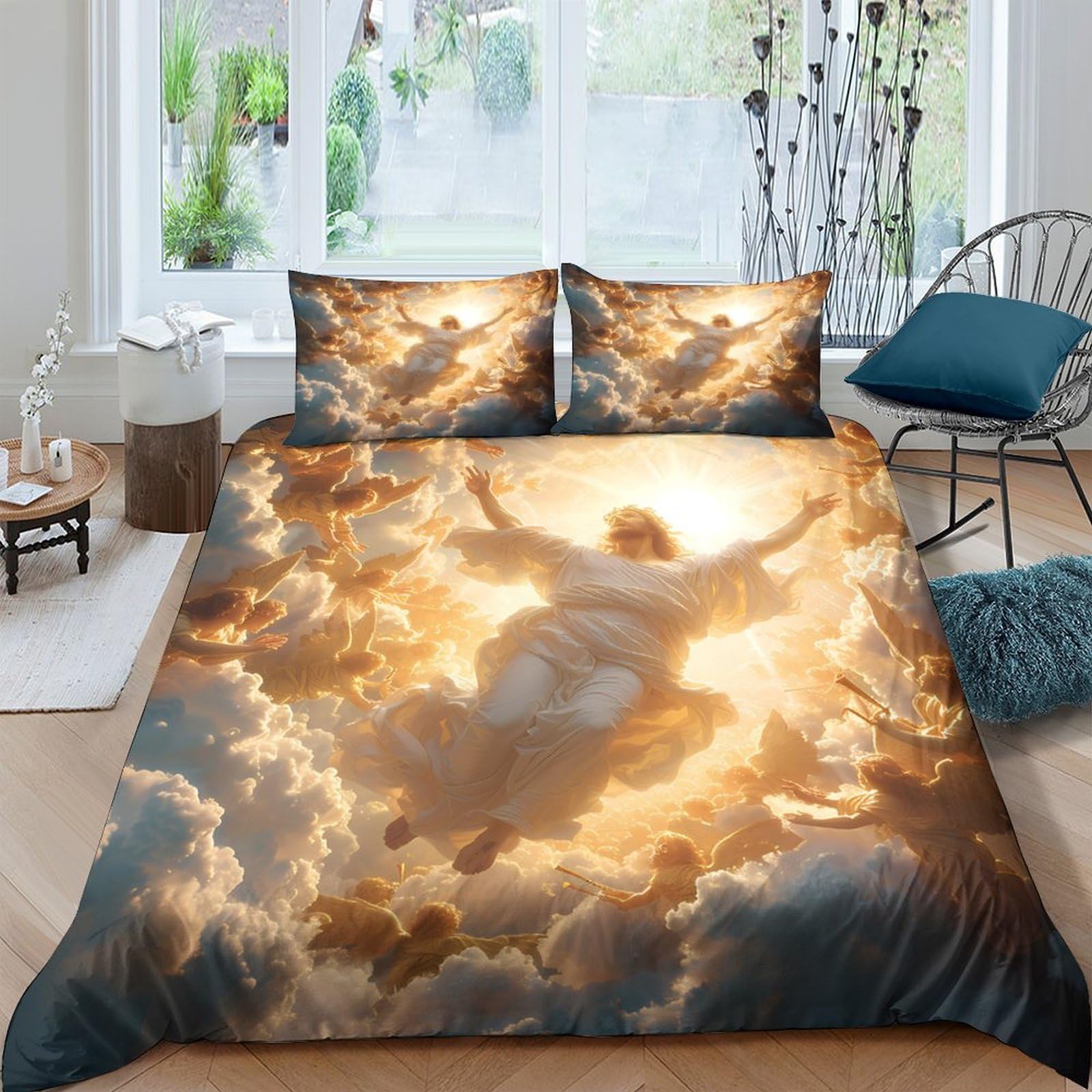 Ctjqhvkz Style-7 3D Printed Angel In Clouds Fitted Sheet Microfiber Soft Breathable Heaven Light Mattress Cover For Bedroom Guest Room Decor Single（135X200cm）