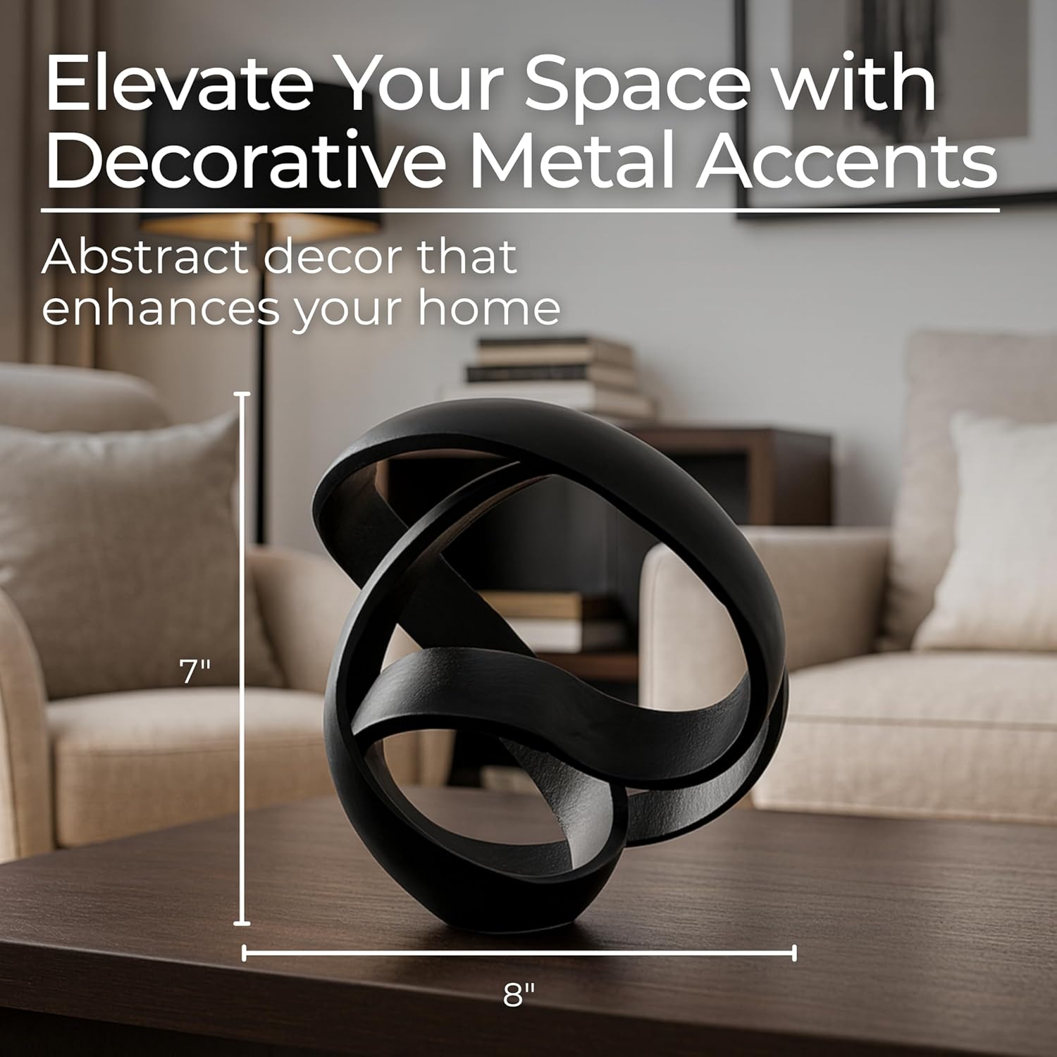 Metal Decorative Object – Minimalist Shelves & Coffee Table Decor – Aluminum Knot Sculpture Modern Home Decor for Office, Bedroom & Living Room – 8" x 7", Black