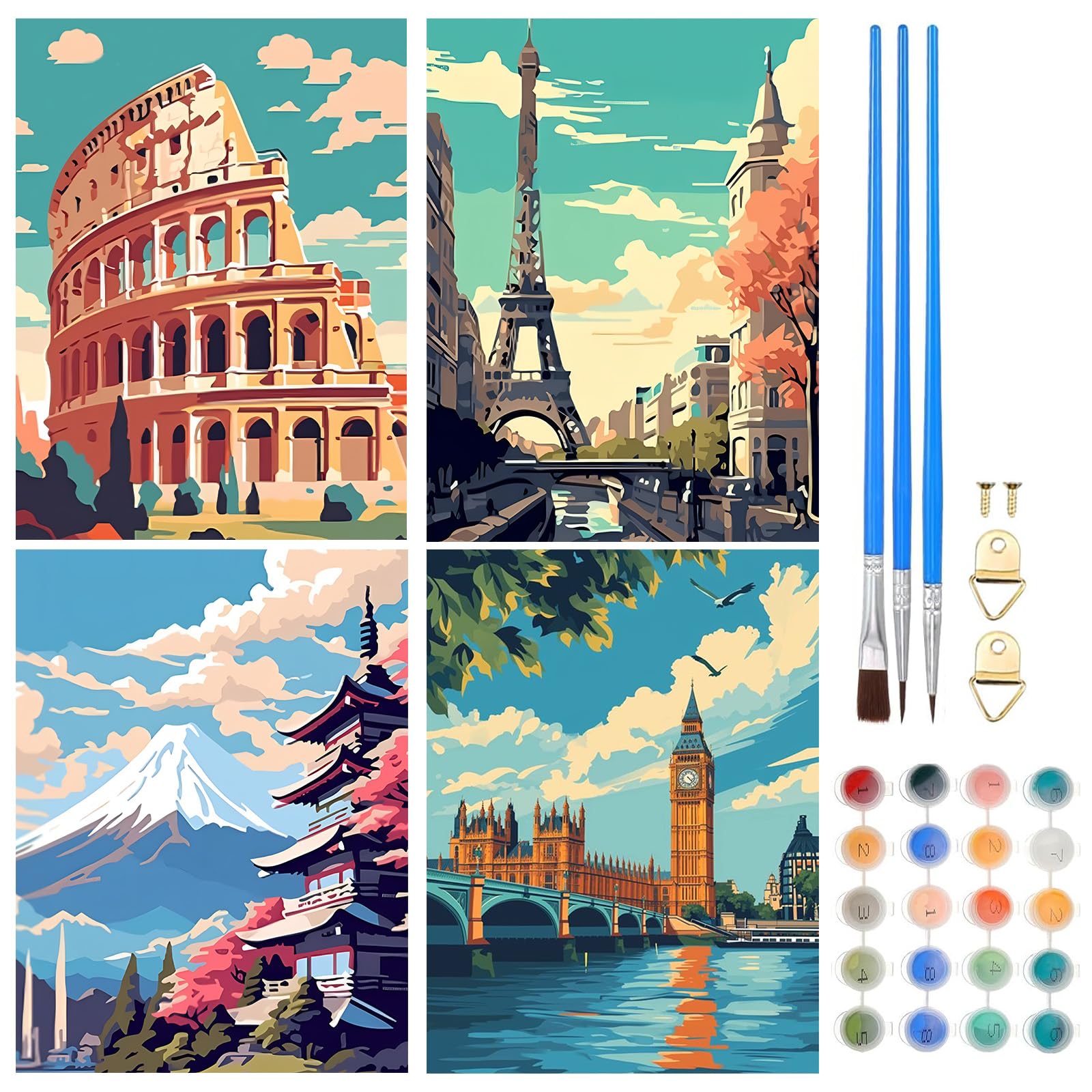 Peinture A Numero Adulte UMOART Framed Paint By Numbers - 4Packs