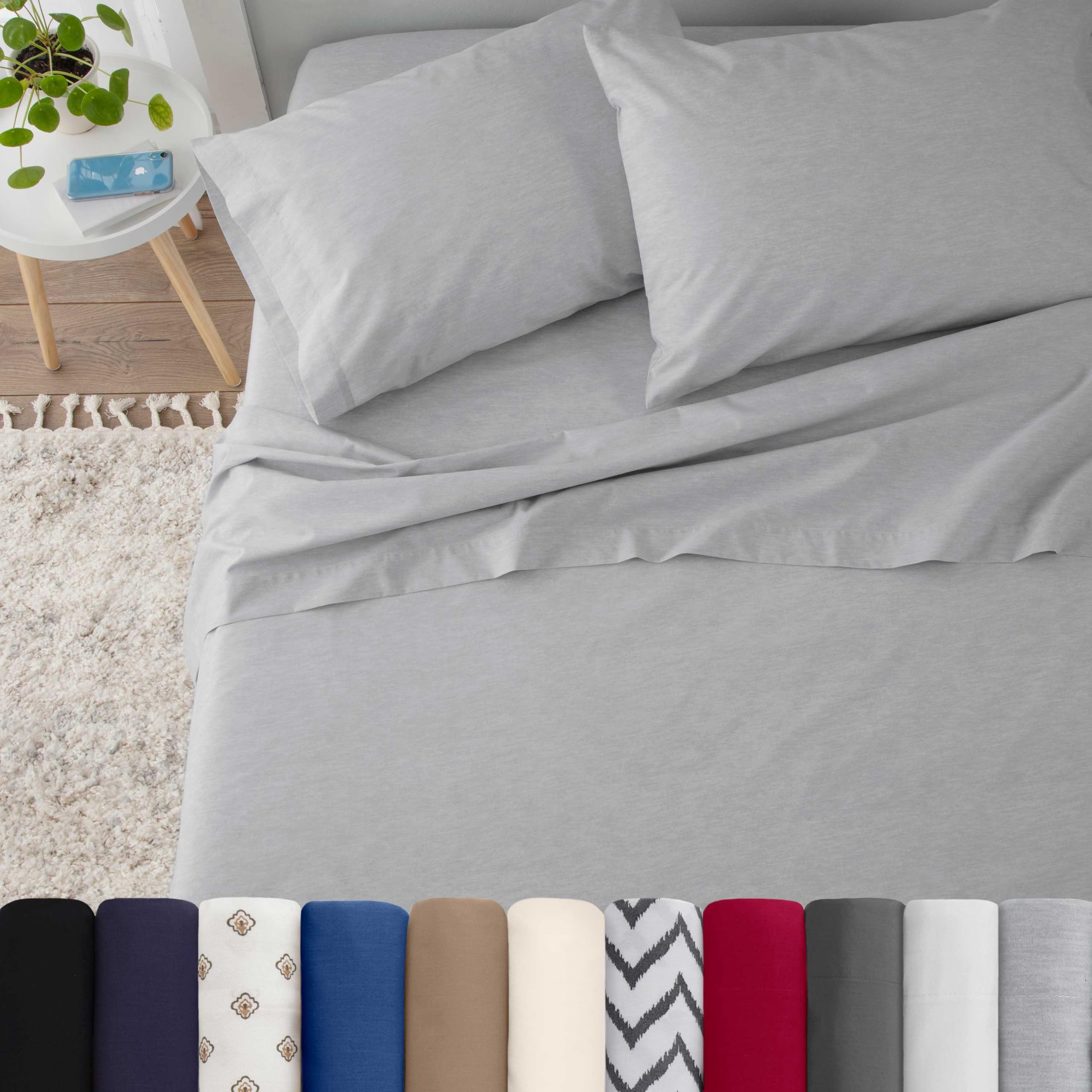 Martex Queen Sheet Set - 4-Piece, 225 Thread Count, Brushed Cotton Blend, Chevron Pattern