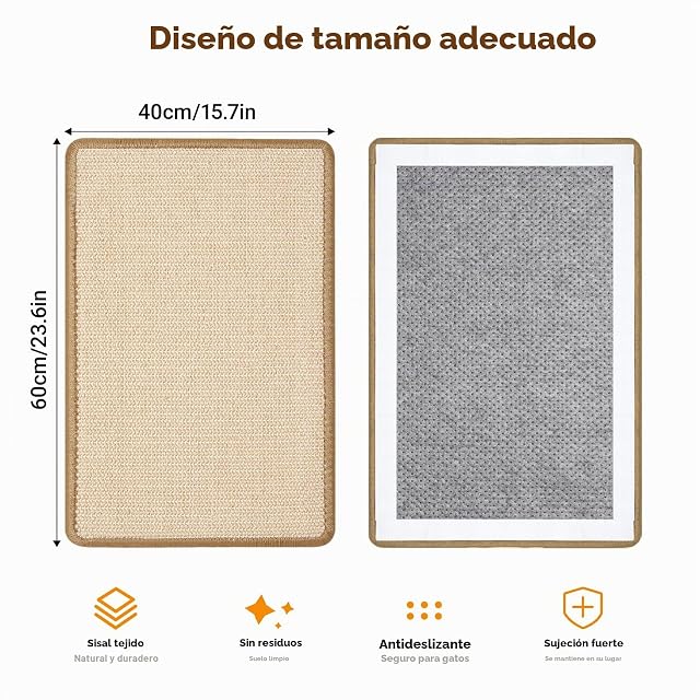 Foto 4 de 7 de Gimars 60x40cm Alfombra Rascador para Gatos de Sisal, Rascador Gato Natural para el Suelo