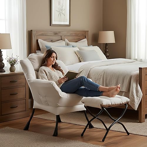 Miniatura 148 de Welnow Silla Lazy con otomana, moderna silla de descanso con reposabrazos y un bolsillo lateral, sillón para sofá de ocio, sillón de lectura