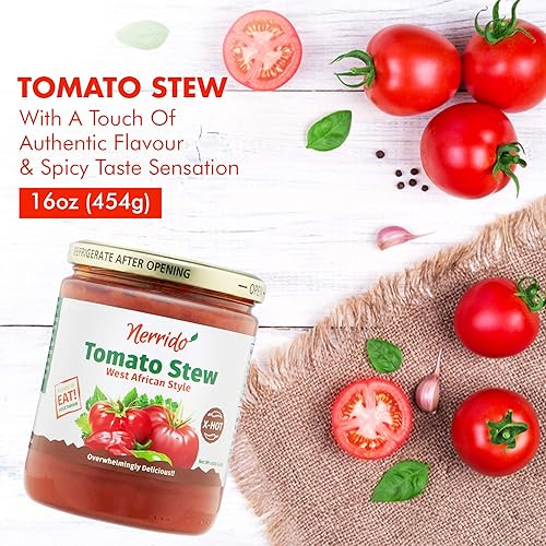 Miniatura 5 de NERRIDO Tomates enlatados africanos y salsa Jollof, salsa picante de tomate orgánico 16oz (454g) (extra caliente, 1 paquete)
