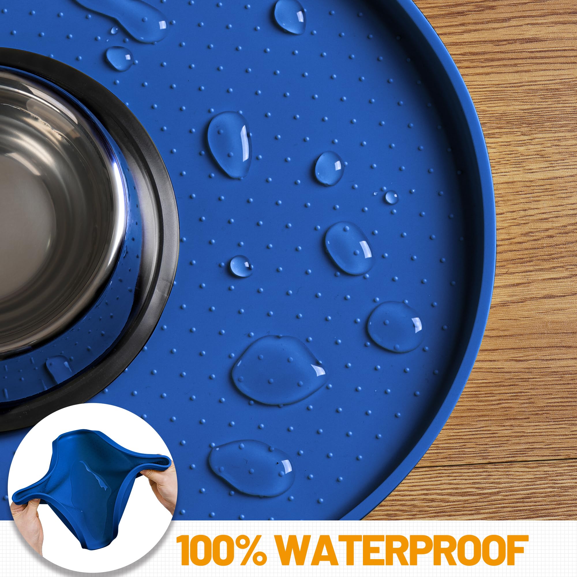 Hubulk Tapis d'alimentation en silicone 100 % imperméable avec bord surélevé pour la nourriture et l'eau, tapis de gamelle pour chien, set de table pour chat avec rebord haut protège le sol pour chats