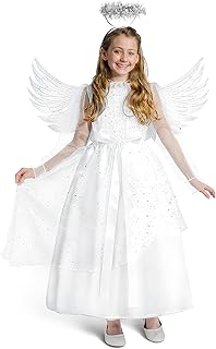 Spooktacular Creations Girls Angel Costume, White Fancy Princess Tulle Dress for Halloween Dress Up and Role-Playing-M