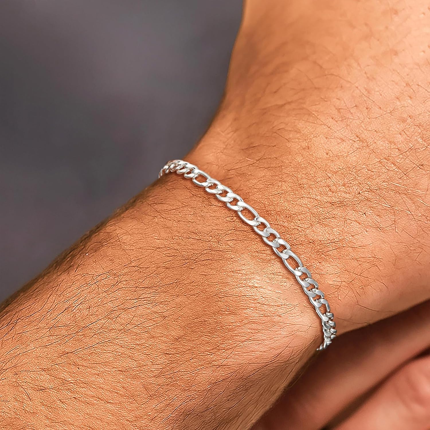 Silver Bracelet for Men, 925 Sterling Silver 5MM Figaro Bracelets Diamond Cut Silver Bracelet Gifts for Boyfriend Father Husband - Image 2