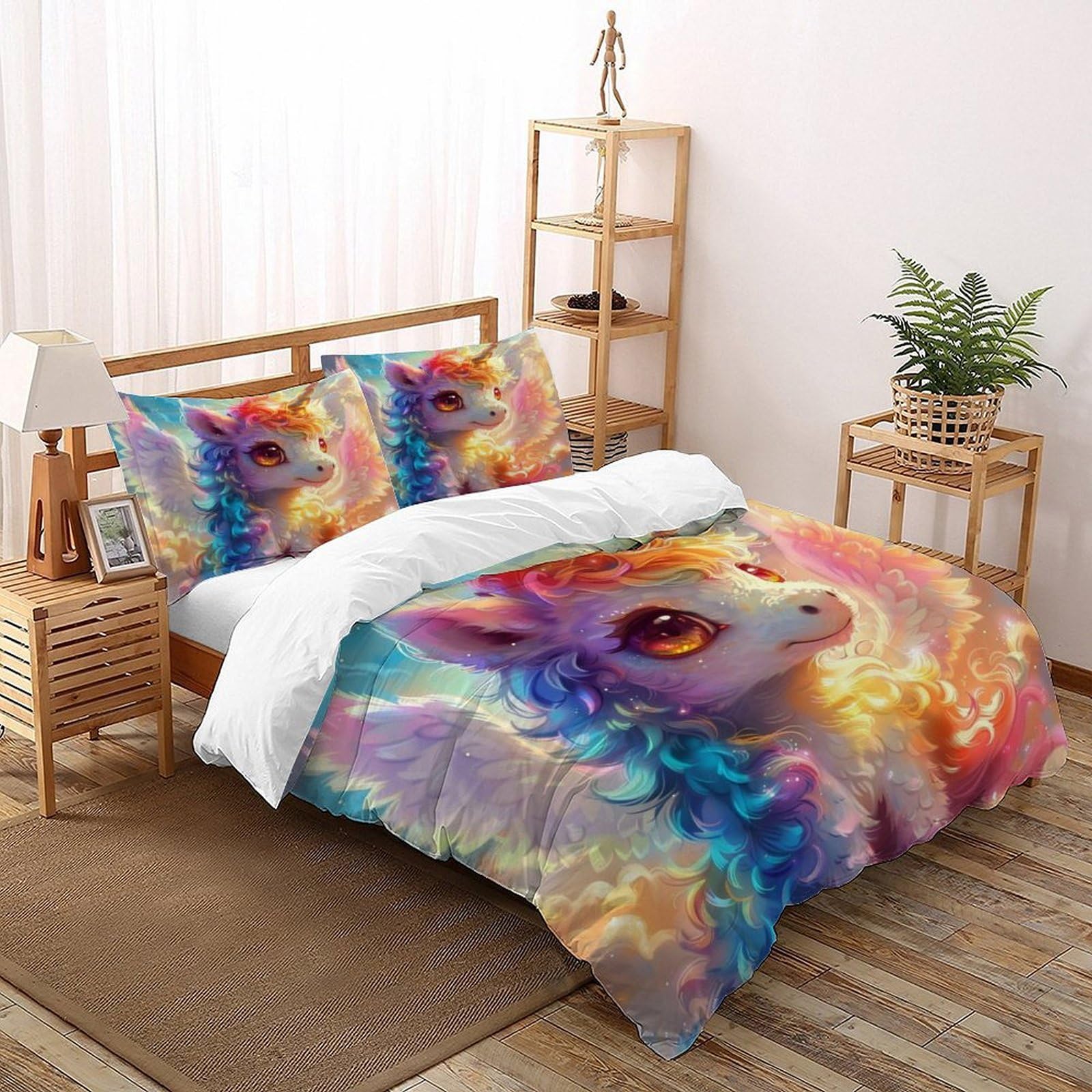 Parure de lit Pégase 3D pour chambre adulte motif féerique animalier 200x200cm