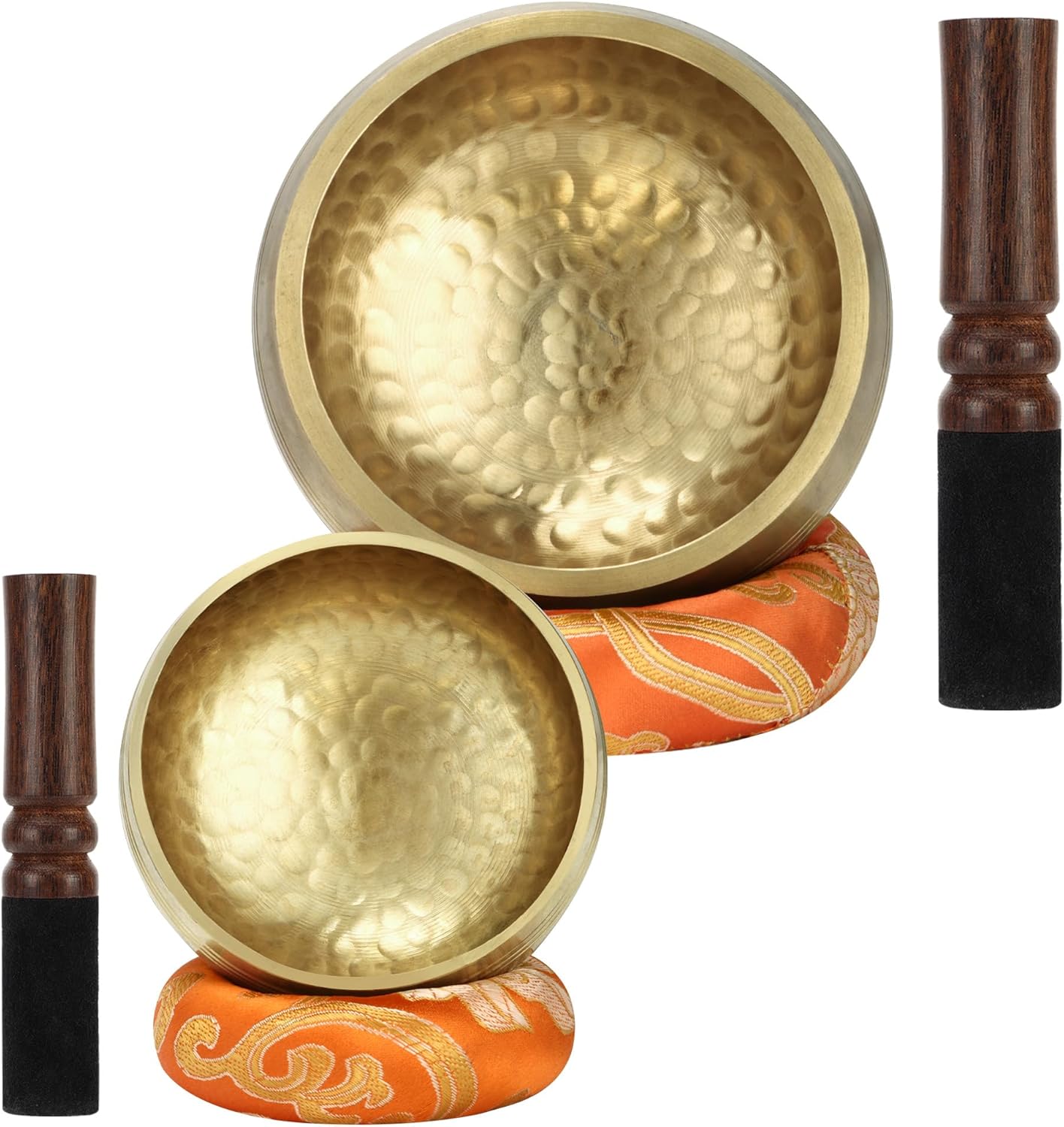3.7 inches & 3.15 inches 2Pcs Tibetan Singing Bowl Set with Cushion and Leather Hammer Authentic Handcrafted for Yoga, Meditation, Mindfulness Practice