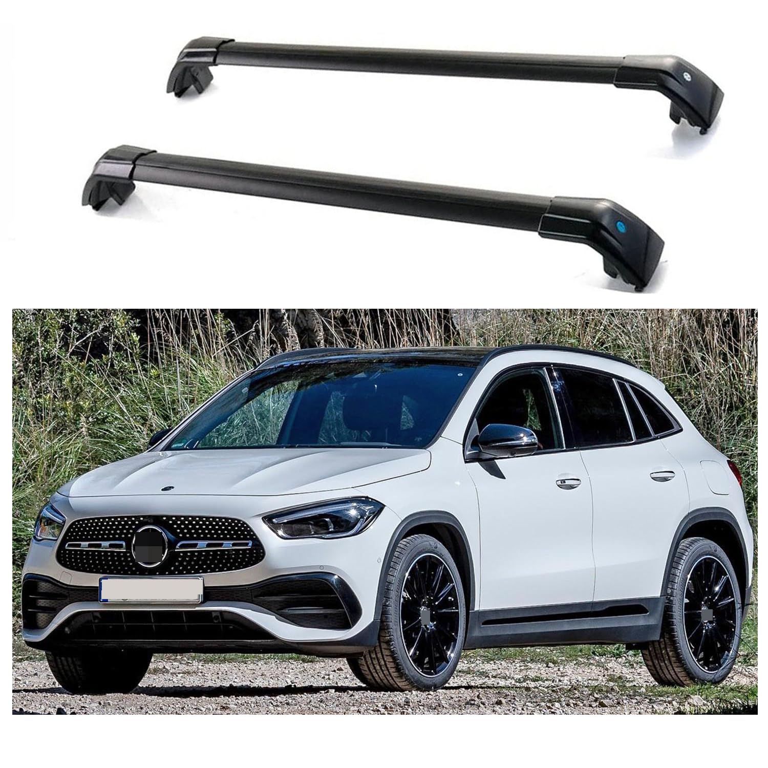 (similar) 2Pcs Lockable Roof Rail Rack Cross Bar Aluminum Crossbar Compatible with Mercedes Benz GLA H247 2020-2024, Black
