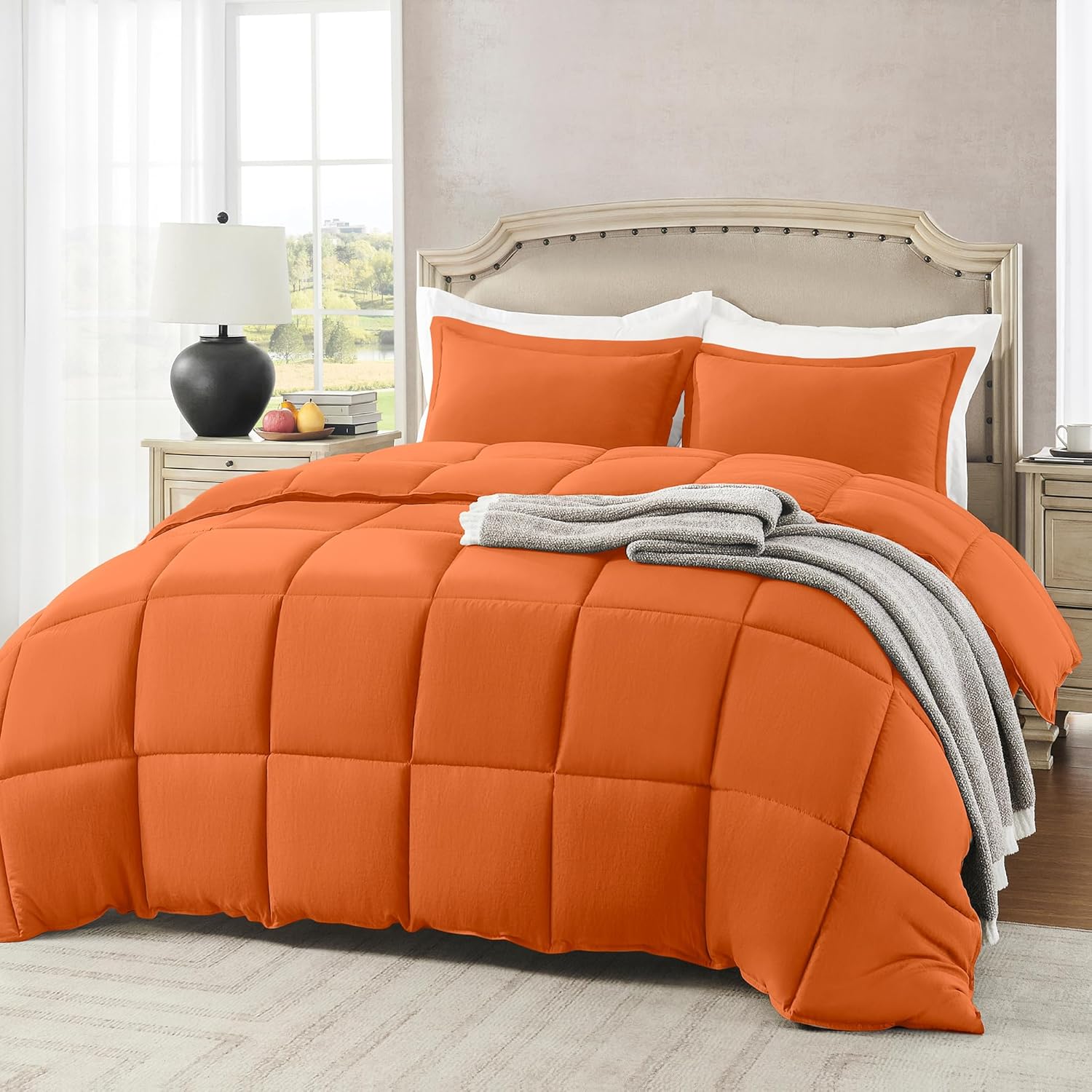 Wellsin Orange Full Size Comforter Sets 3 PCS Soft