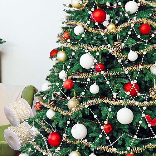 Miniatura 35 de Bonuci Guirnalda de perlas de 66 pies, cadena de cuentas artificiales para árbol de Navidad, guirnalda de perlas de imitación para manualidades