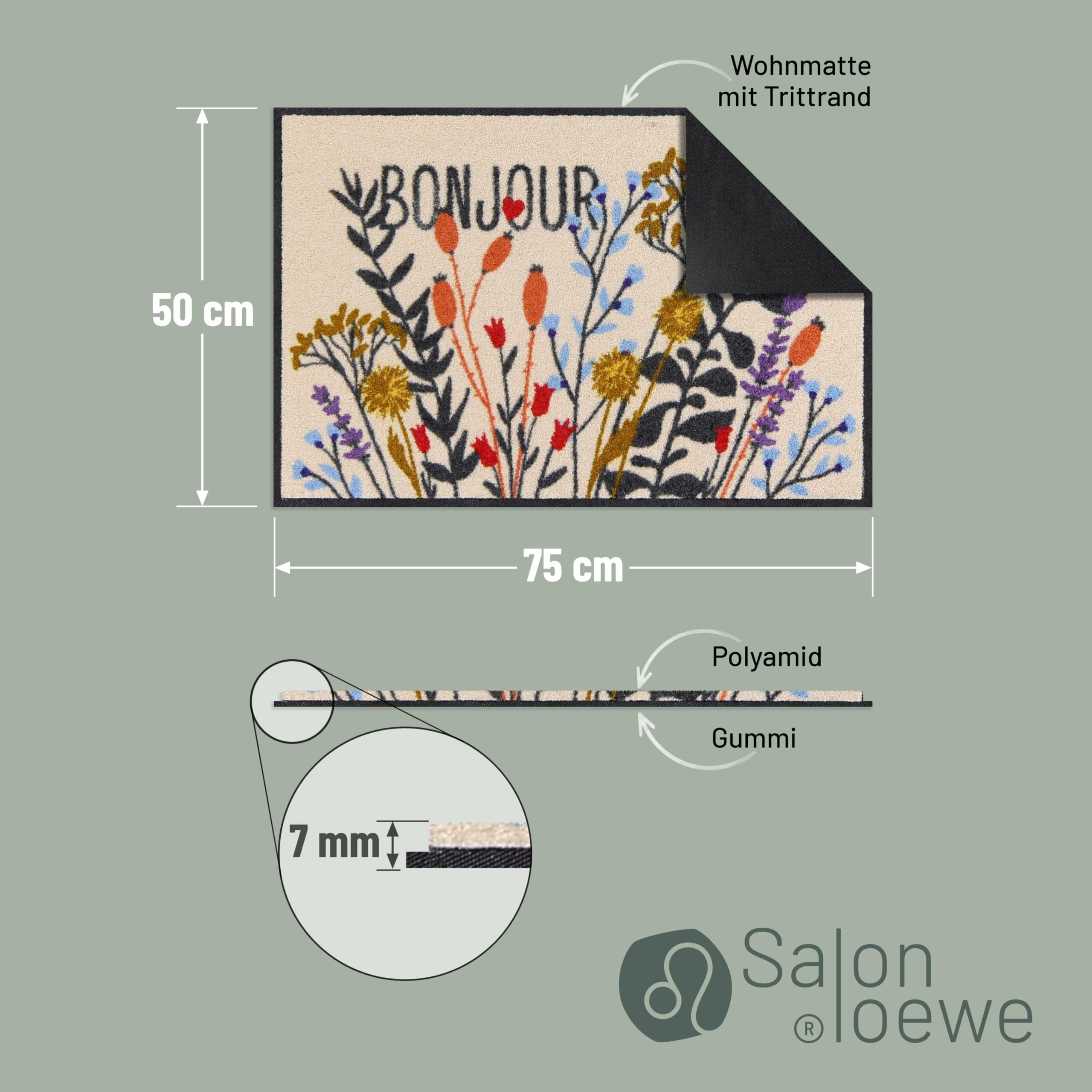 Salonloewe Fussmatte Jardin Neverland I Schmutzfangmatte & Fußabtreter für Innen 50 x 75 cm
