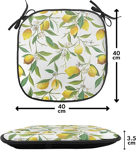 Miniatura 4 de Ambesonne Nature - Juego de 6 cojines de asiento para silla, diseño de plantas amaderadas y limones con flores románticas, fondo fresco cítrico,