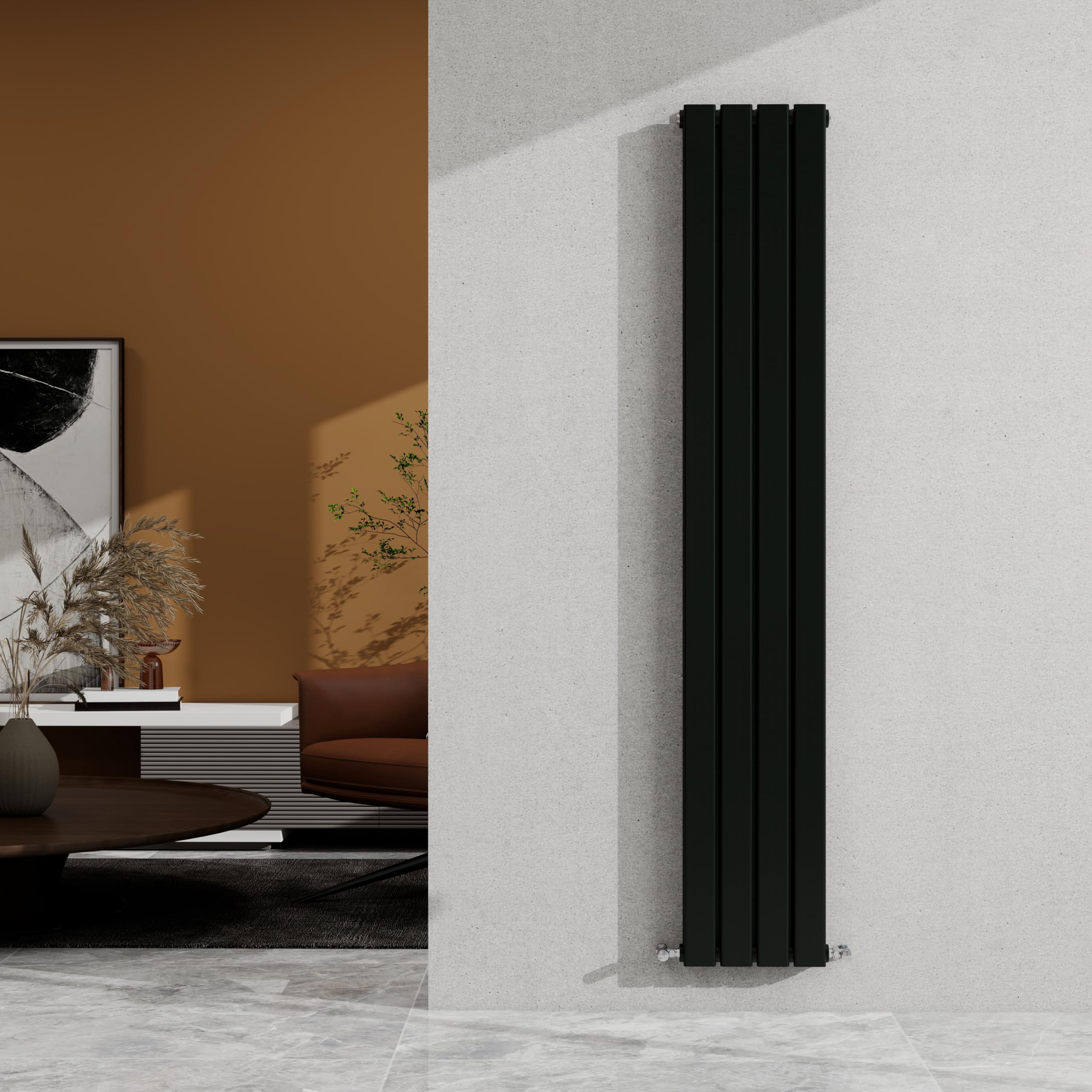 Sky Bathroom Black 1600×272Mm Vertical Designer Radiator Double Panel Modern Central Heating Flat Panel Rad 3051 Btu