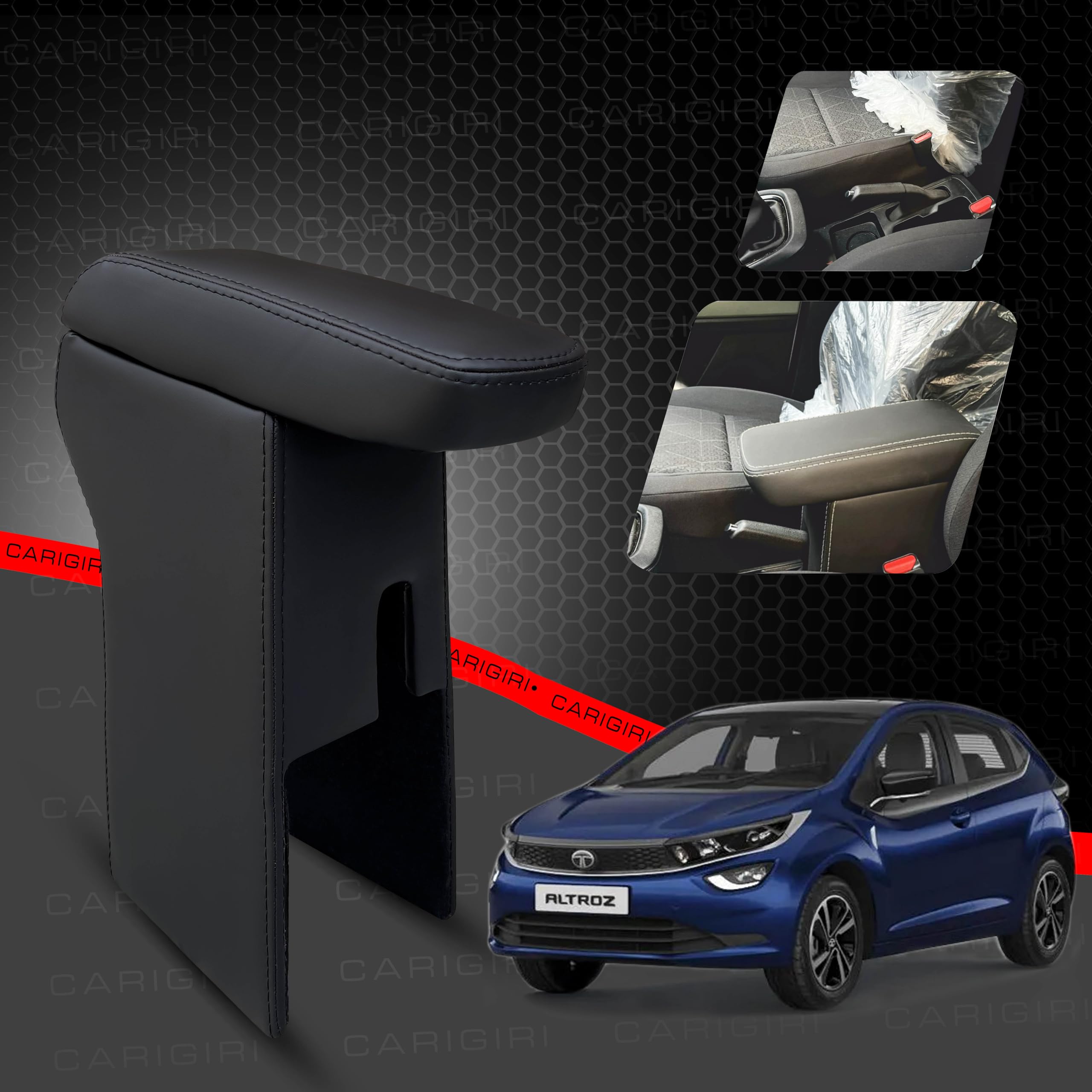 Carigiri Premium Finish Car Armrest with Storage Box And High Density Moulded Foam For Tata Altroz (All Colours,Nappa Leatherette) (Black With Black Stitching)-picture-23