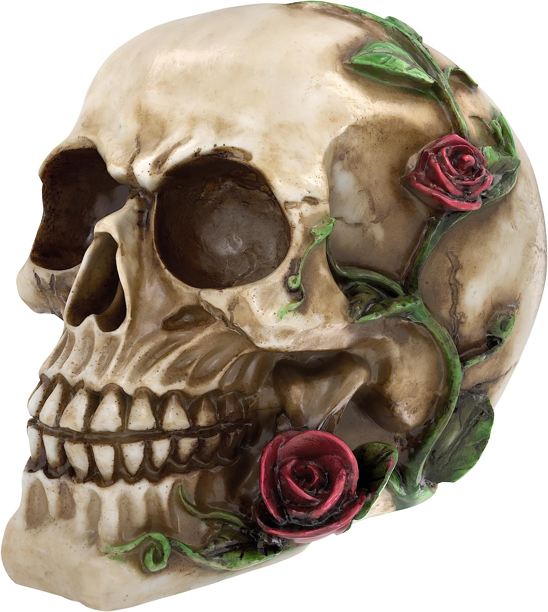 READAEER Human Skull with Rose Resin Statue Small Size Head Sculptures Skull Collectible Figurines