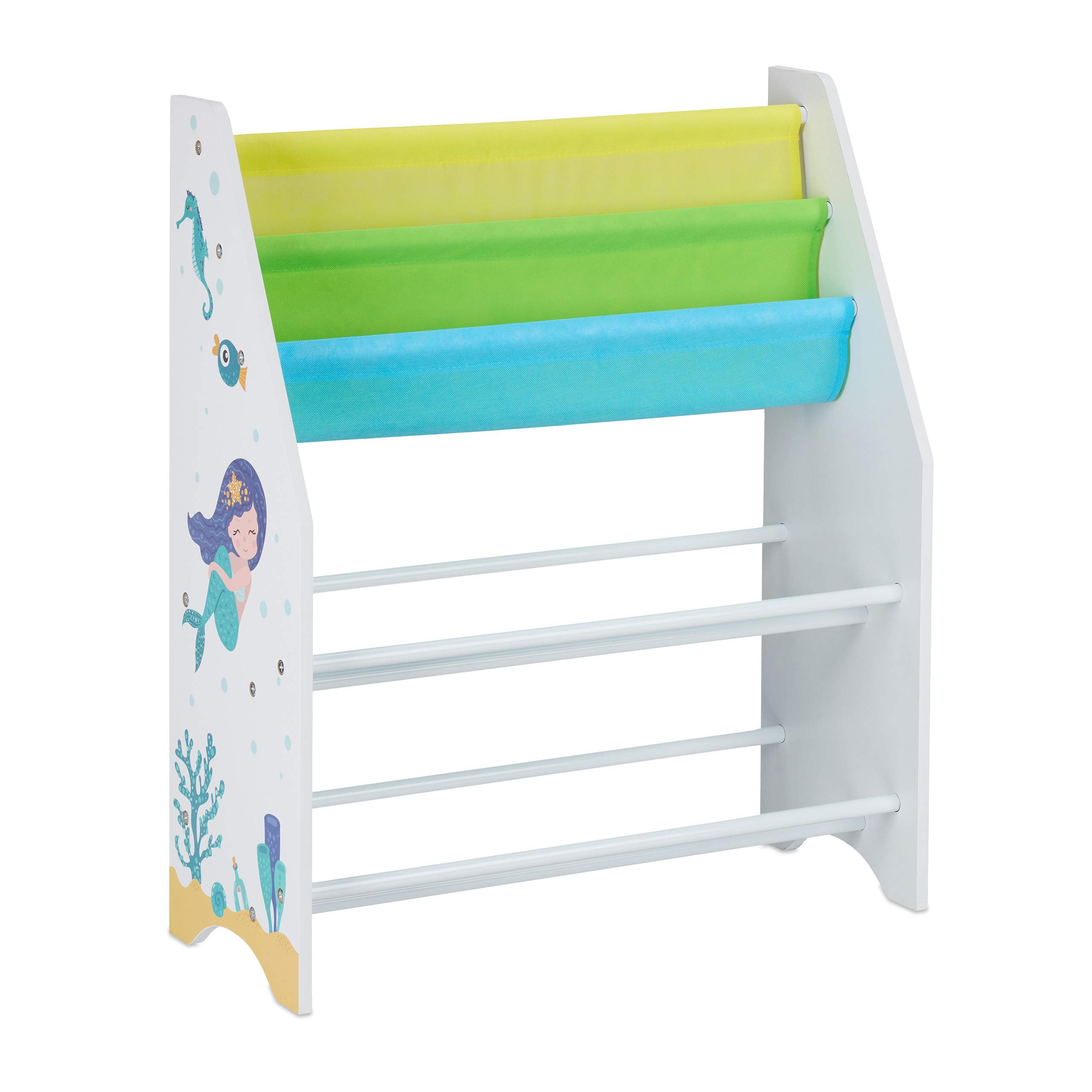 Relaxdays Estantería Infantil, 6 Cajas y 2 Baldas Tela, Mueble Juguetes, Librería Sirenas, 74 x 62 x 31,5 cm, Multicolor